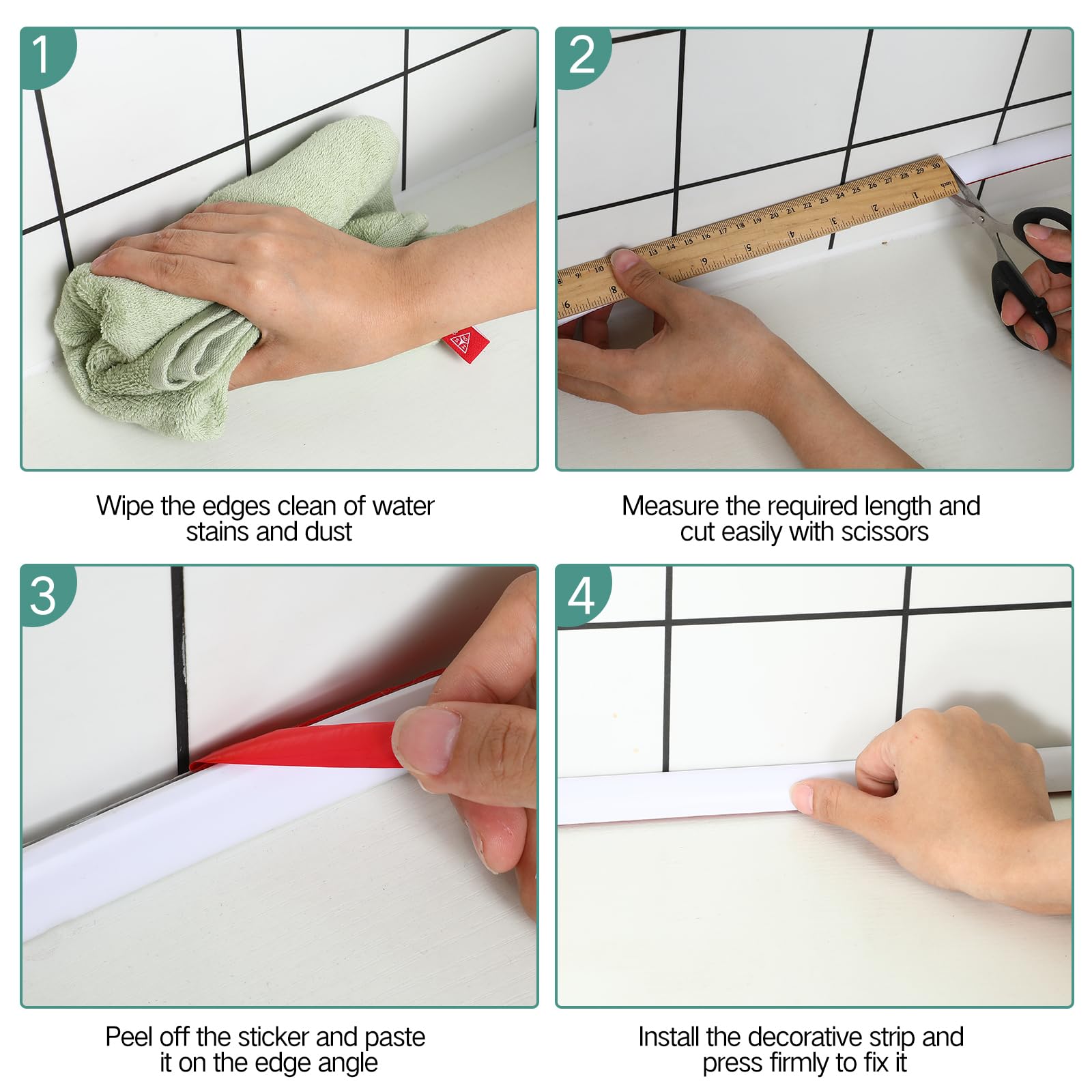 4 Rolls Flexible Trim Caulk Strip Peel and Stick Trim Quarter Round Molding Trim for Backsplash