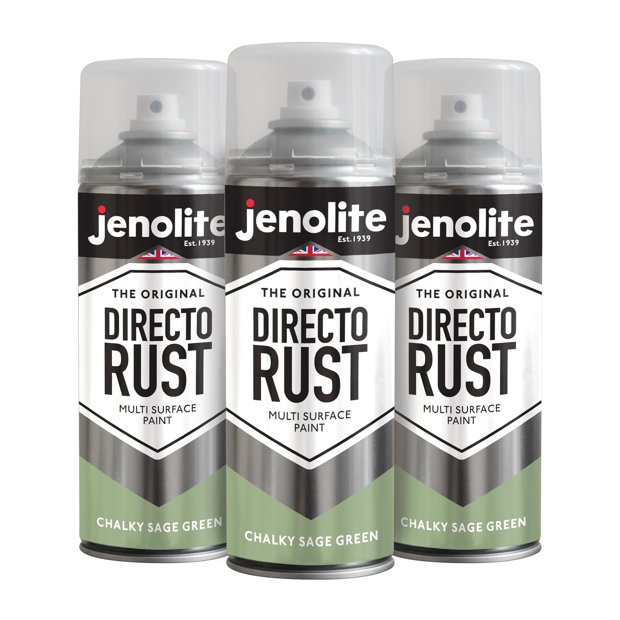 JENOLITE Directorust Chalky Spray Paint | SAGE GREEN | 3x400ml | Multi-Surface Chalky Finish Spray Paint | Ideal For Furniture, Ornaments, Picture Frames | Interior & Exterior Use | RAL 7494C