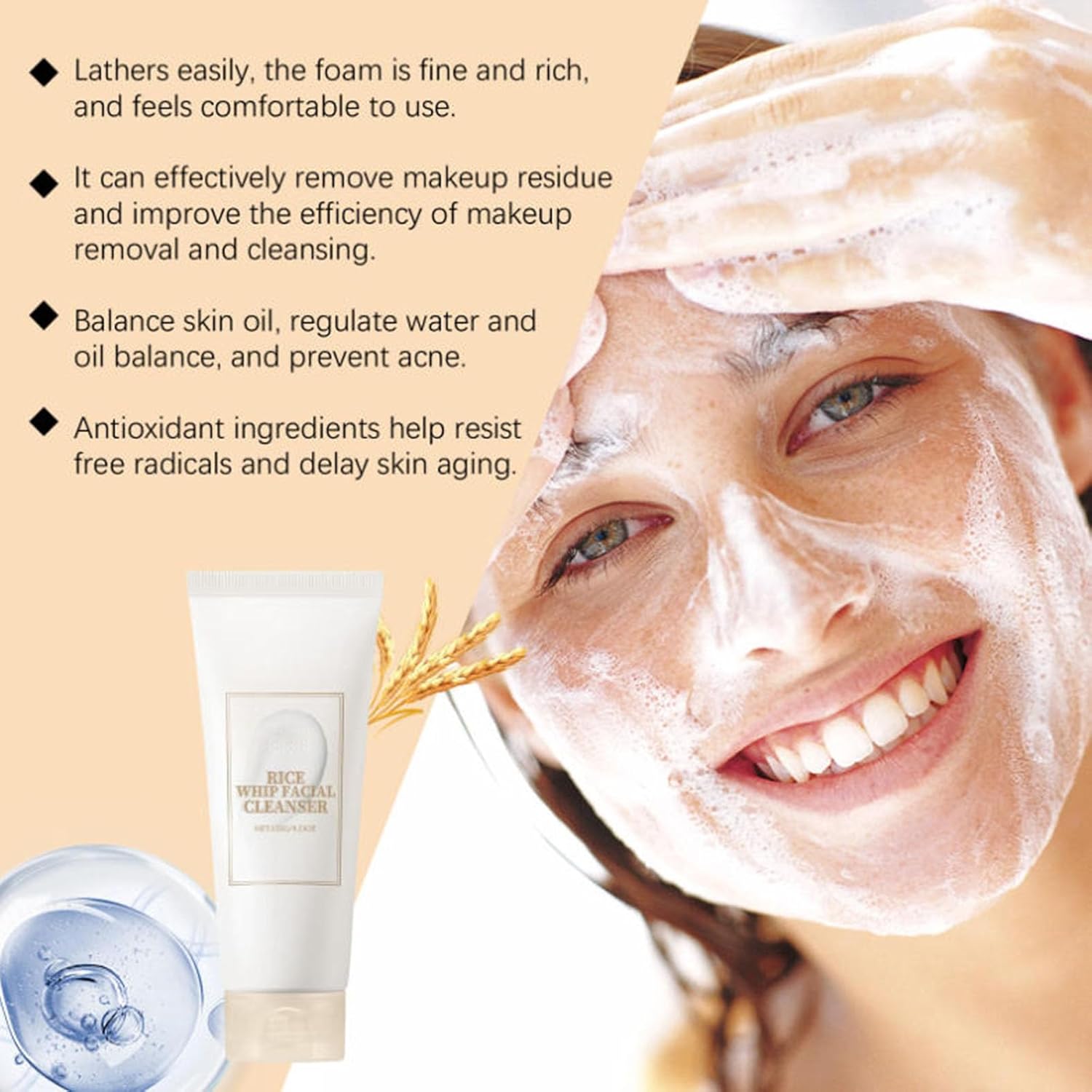 Rice Facial Cleanser, Gentle Foaming Cleanser, Controls Oil, Moisturizes and Hydrates, Nourishes Skin, Cleanses Pores, Gentle Formula Suitable for All Skin Types, Korean Skincare Product, 4.23 Oz - Image 7