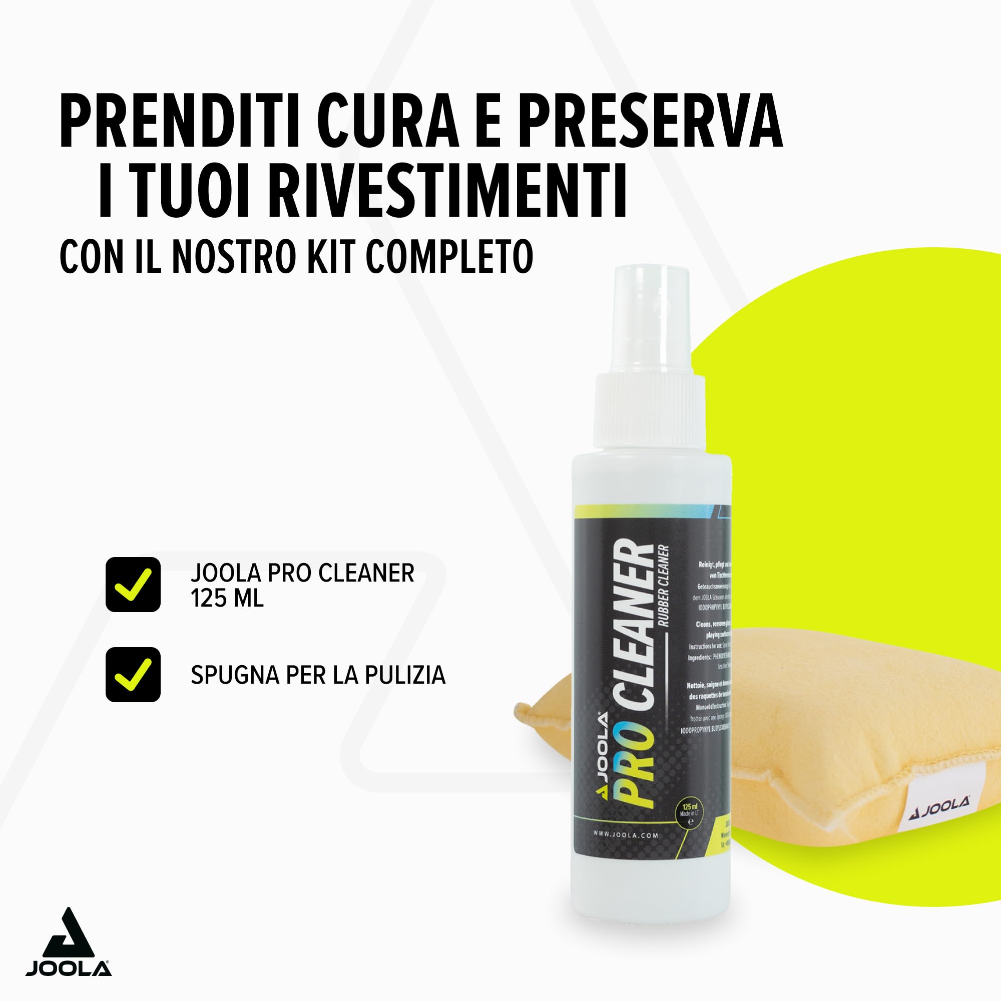 JOOLA Set di Pulizia PRO Cleaner, Spugna detergente per Ping Pong, Trasparente, 125ml