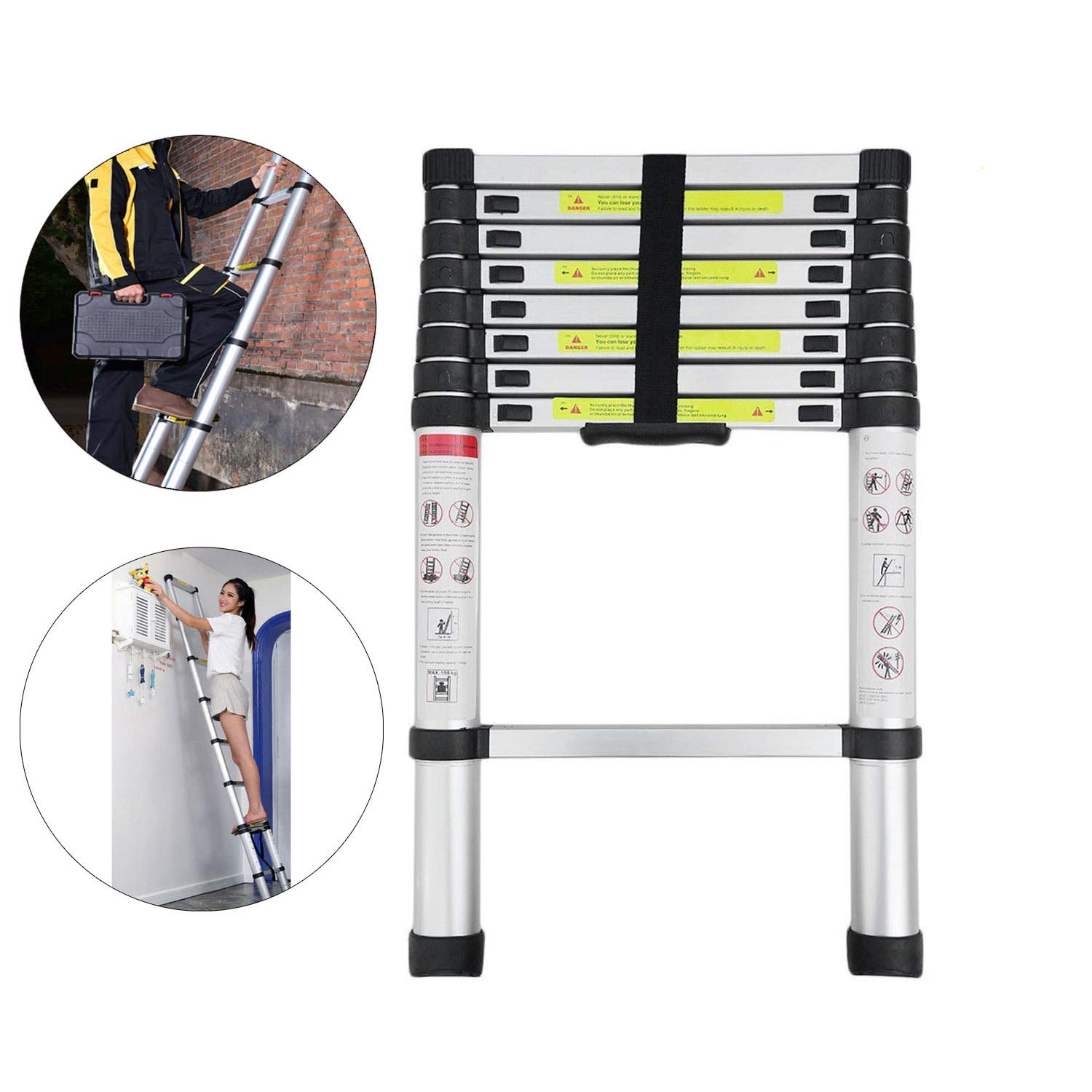 Feidak Black Telescopic Ladder 2.6M/8.5Ft Aluminum Lightweight Portable Extendable Folding Ladder Diy Multipurpose Loft Ladder For Home Office Truck Outdoor Indoor