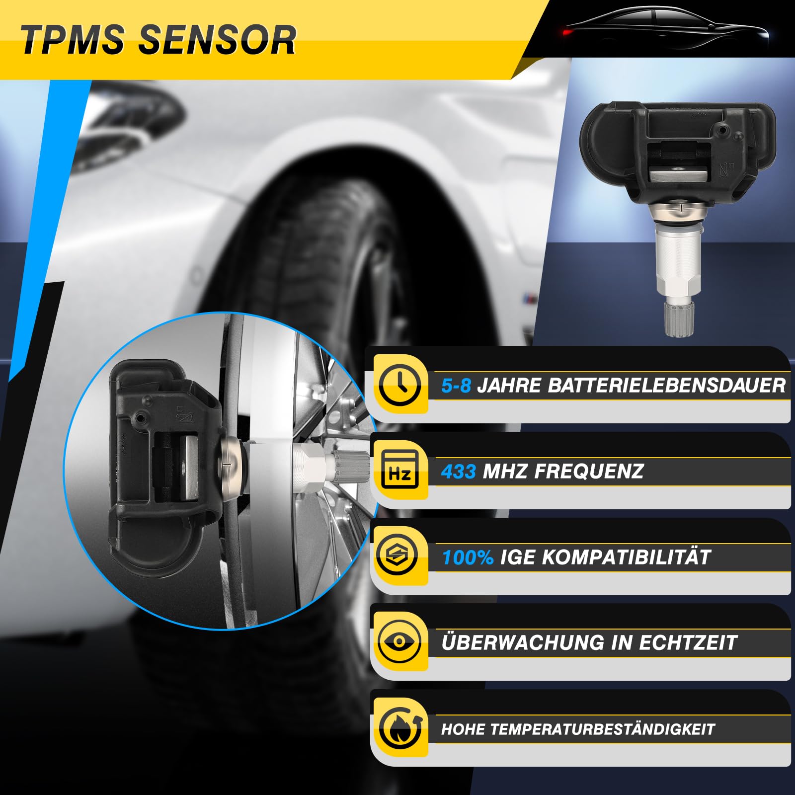 4 tlg. TPMS Sensor RDKS Reifendrucksensor Reifendruckkontrollsystem 433 MHz Kompatibel mit Mercedes Benz C CLA GLC CLS E S GLE-Klasse W176 W205 C207 W212# A0009050030 A0009057200