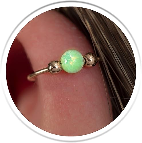 Opal Helix Ring Green Opal - 20G Cartilage Hoop Piercing For Women 8mm - 14k Gold Filled Ear Jewelry Handmade Rings