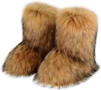 Amazon.com | QMFUR Women's Furry Faux Fur Boots Fuzzy Fluffy