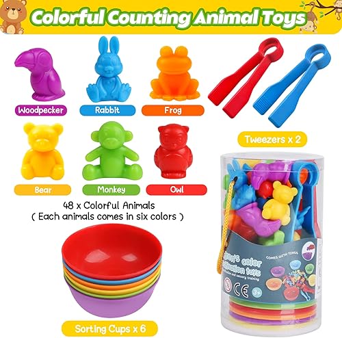 Miniatura 2 de Juegos de clasificación de animales por color con cuencos de clasificación Montessori sensorial, juguetes educativos tempranos para aprender