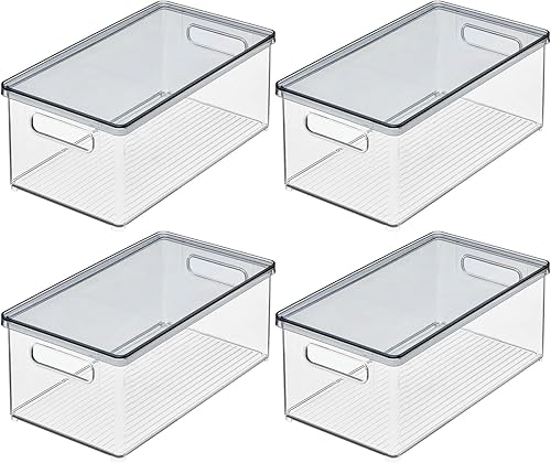 Miniatura 8 de mDesign Caja de almacenamiento de plástico con tapa asas integradas organización para frutas aperitivos o alimentos en despensa de cocina armario o
