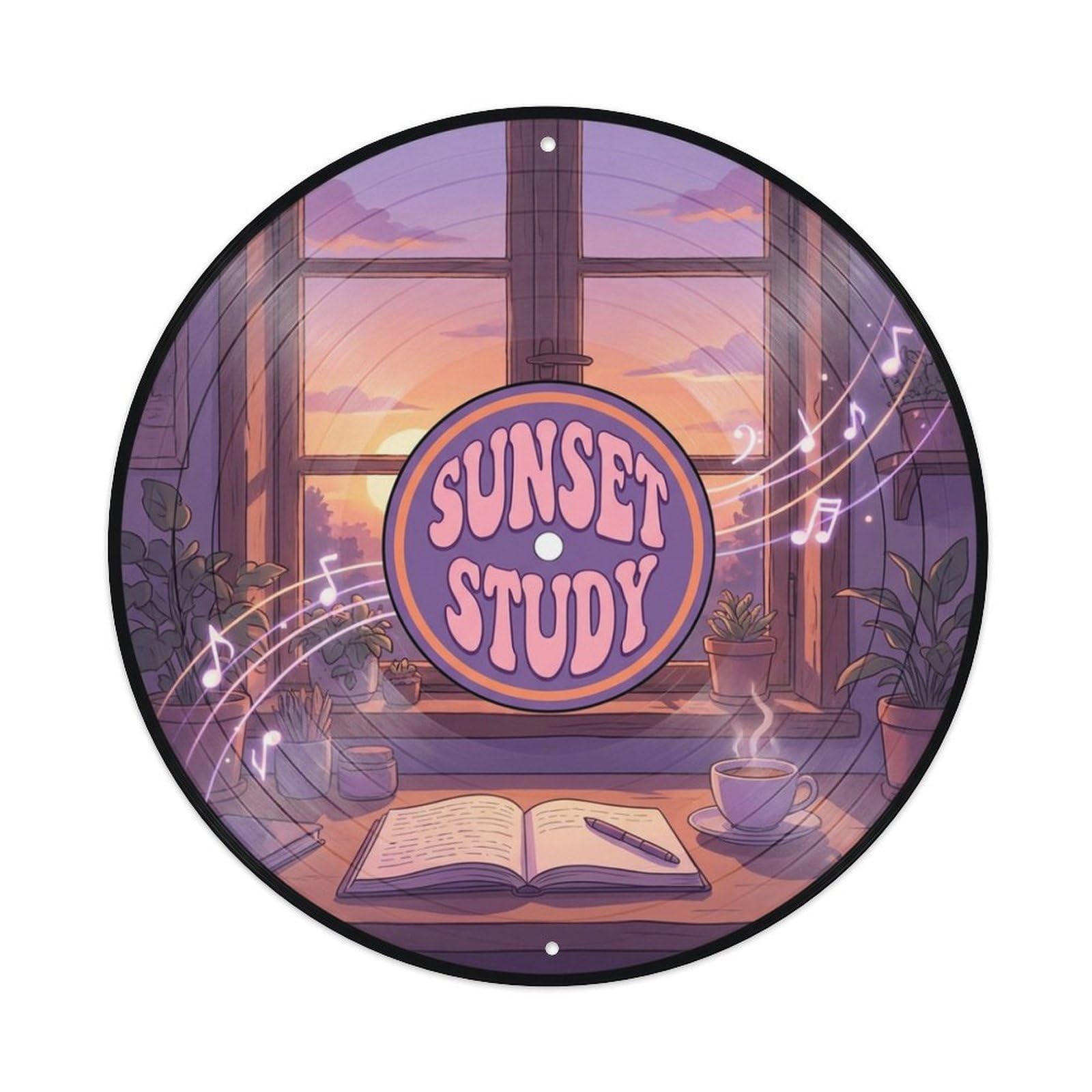 Sunset Study Lo Fi Vinyl Records Music Cover Metal Tin Sign