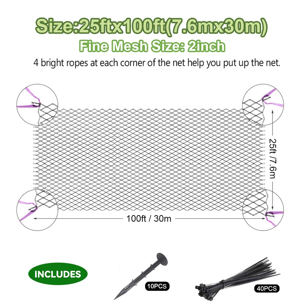 Snapklik.com : OGORI 25 X 100 Bird Netting Heavy Duty Nylon 2 Mesh ...