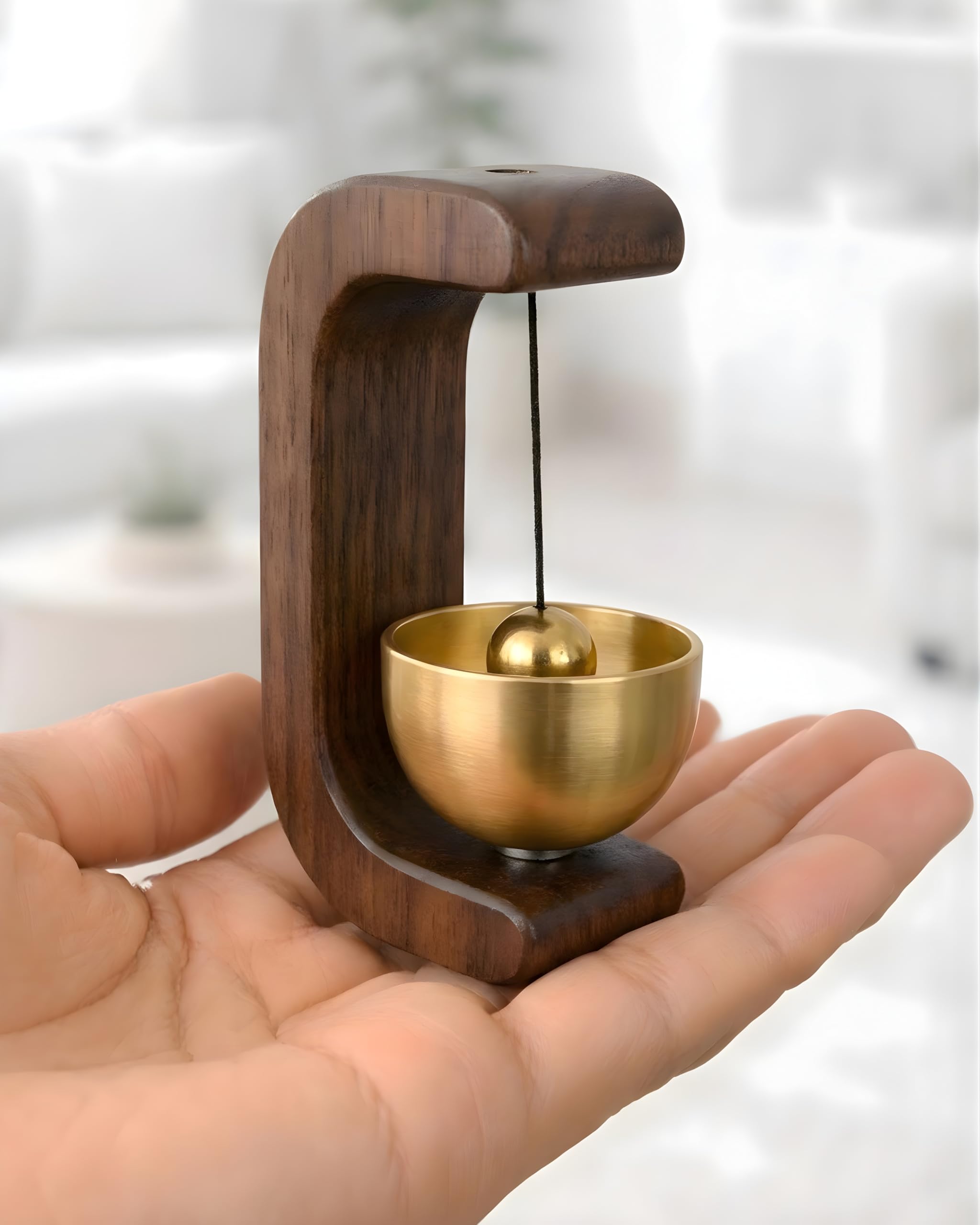 Japenese Wooden Wind Chime & Doorbell for Home Gate | Refrigerator & Shop | with Pure Brass Bell for Relaxation, Self-Adhesive Magnetic Doorbell for Housewarming Gift & Decor (Dark Brown)-picture-17