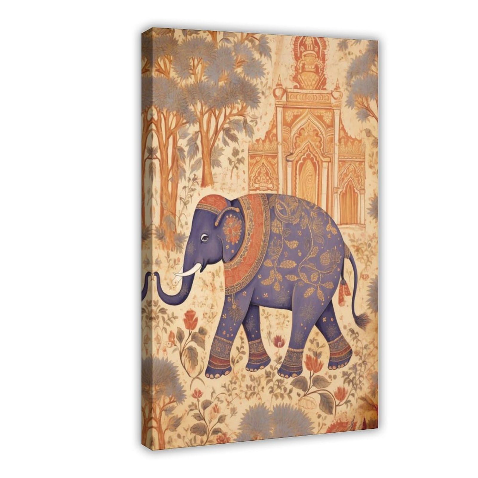 NFFBGFD Indian Elephant Print... Canvas Poster Bedroom Decor Landscape Decor Gift 08x12inch(20x30cm)