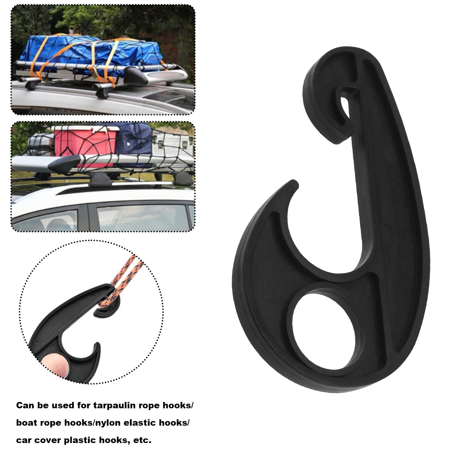 YINETTECH 10PCS Black Plastic Hook PVC Car Cover Tarpaulin Rope Hook Cargo Cover Net Hooks for Cargo Net Bungee Net Truck Net Truck Storage Rack 90x52mm - Image 3