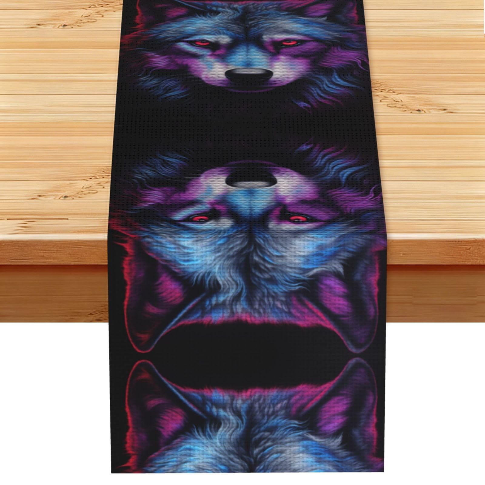 Purple and blue wolves Linen Feel Table Runner Wedding Party Home Decoration