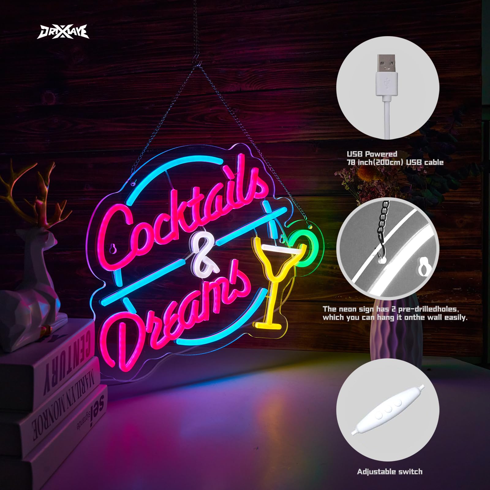 Cocktails and Dreams Neon Sign for Wall Decor Beer Bar Neon Light