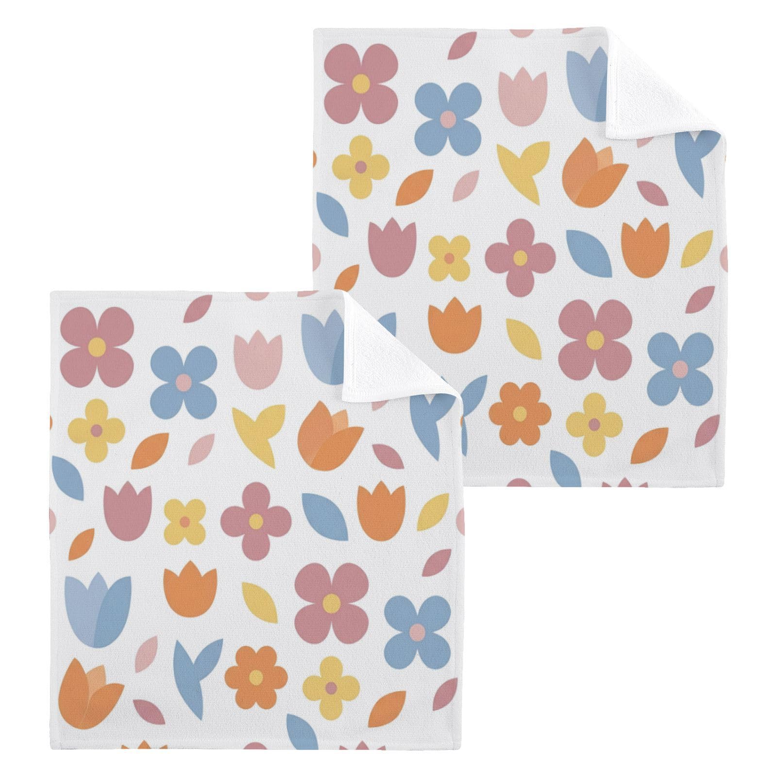 BOESI Pastel Tulip Pattern 12x12in Cotton Washcloth,Face Towel