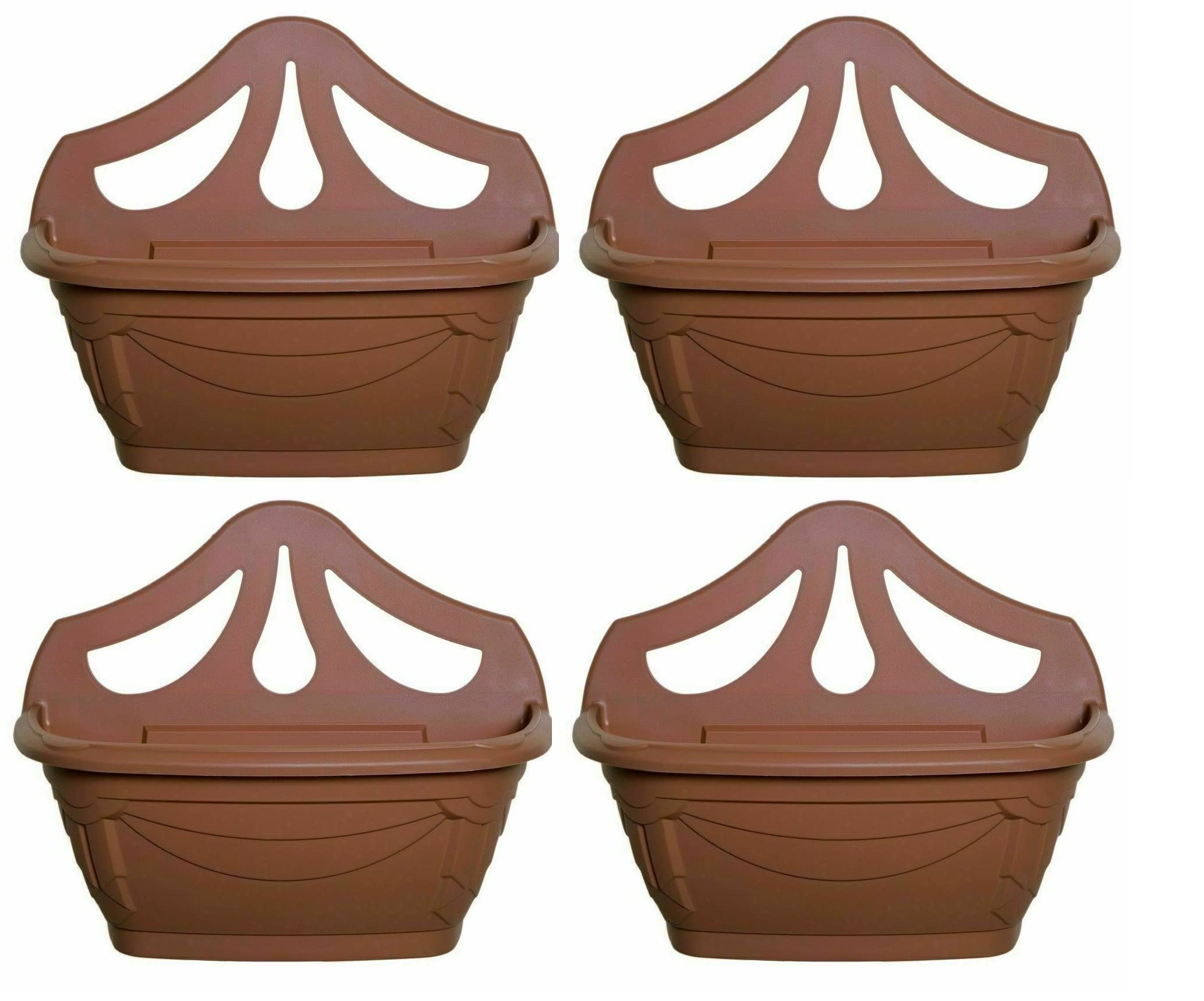 Fence Wall Planter Plant Flower Basket Pot Container Venetian Garden Box Plastic UK (Wall Planter 42 cm Terracotta, 4)