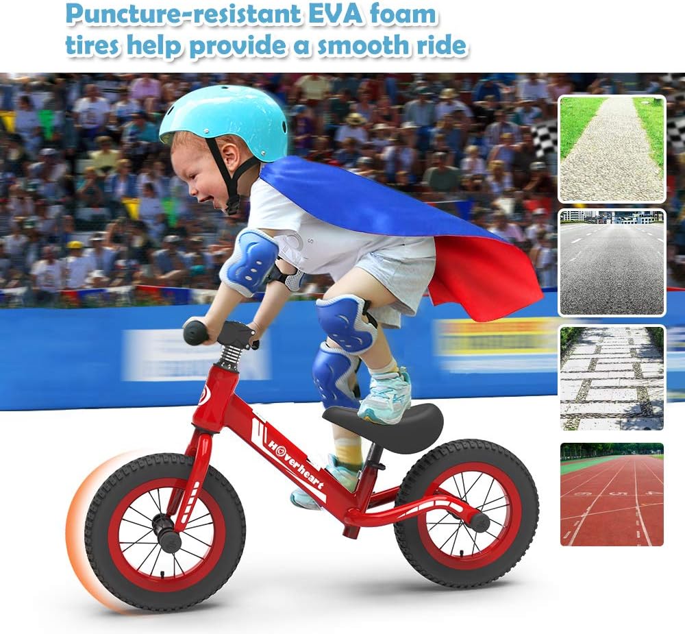HOVER HEART Lightweight Kid's Balance Bike, 12'' Sports Balance Bike for Toddlers 18~48 Months, 2~4 Years Old with Adjustable seat and Absorbing Pneumatic Tire (Red) : Toys & Games