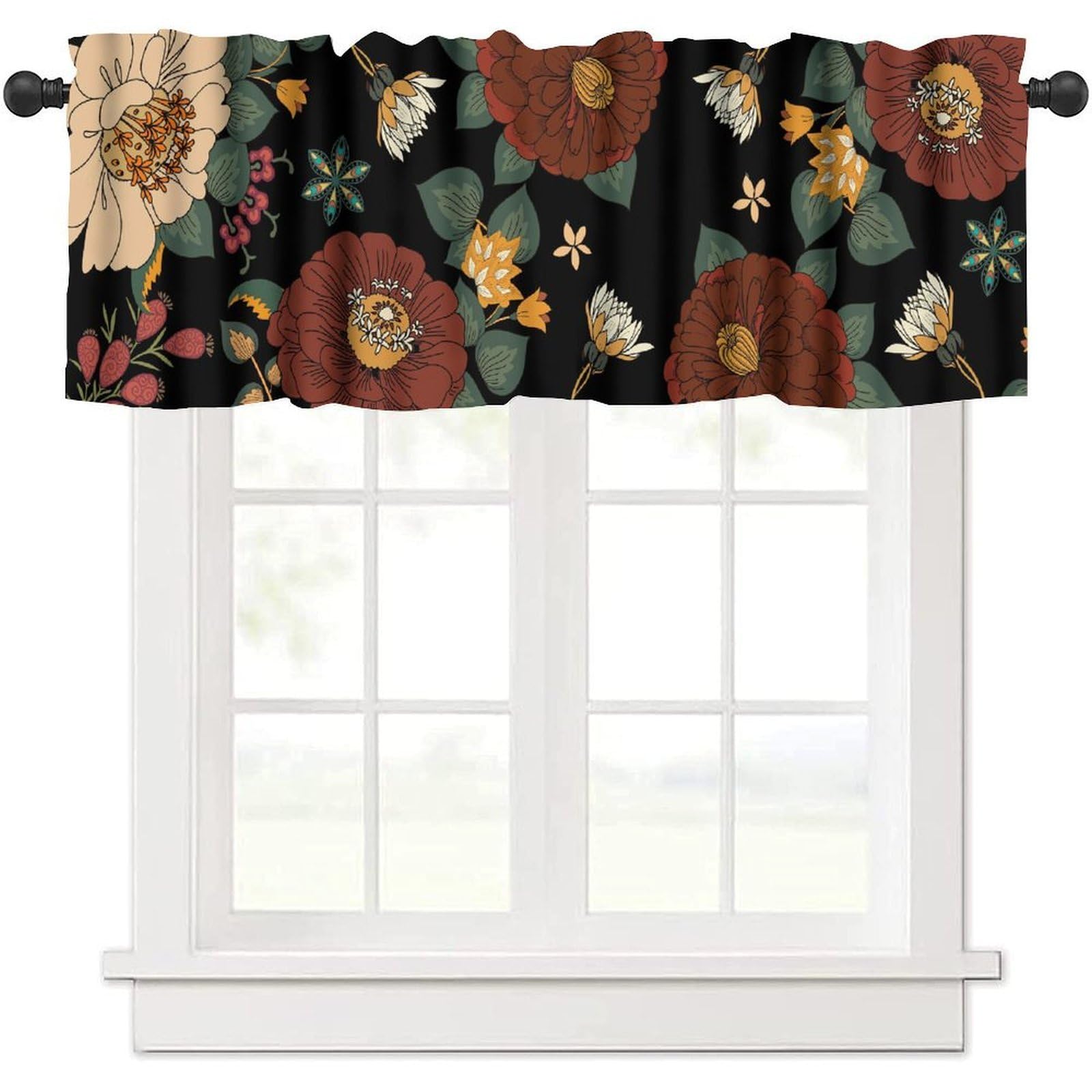 moderw Floral Botanical Valance Curtains Abstract Mid Century Boho Flowers Tropical Leaves Vintage Colorful Floral Window Curtain Valance for Farmhouse Kitchen Bedroom Living Room 54x18inch