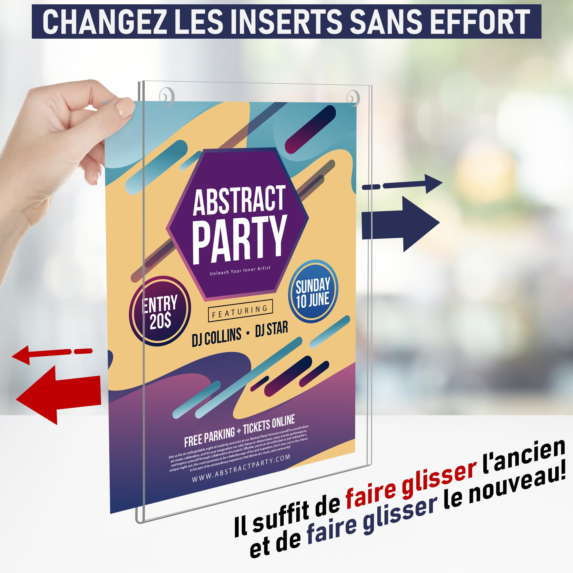 Supports de panneau en acrylique transparent avec plusieurs options de montage incluses, Lot de 6, support mural d'affiche, tableau de message en plastique pour la maison, le bureau, le magasin