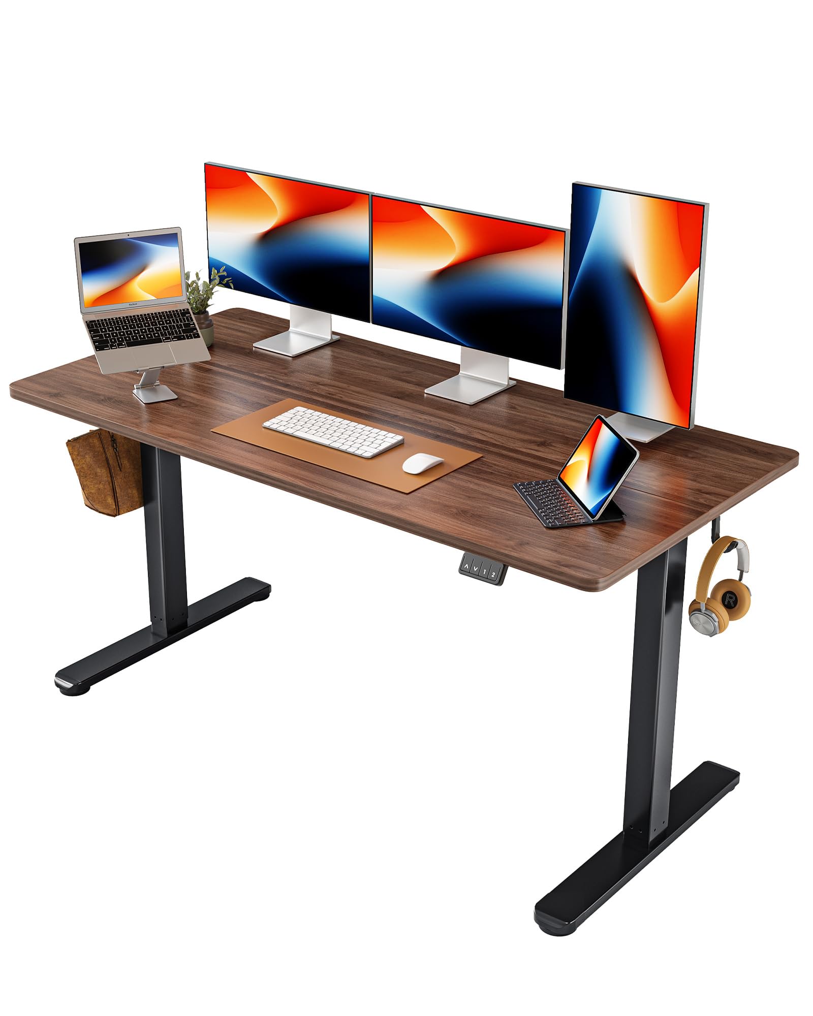 FEZIBO Electric Standing Desk, Height Adjustable Stand up Desk, 60 x 24 Inches Sit Stand Home Office Desk, Computer Desk, Black Walnut