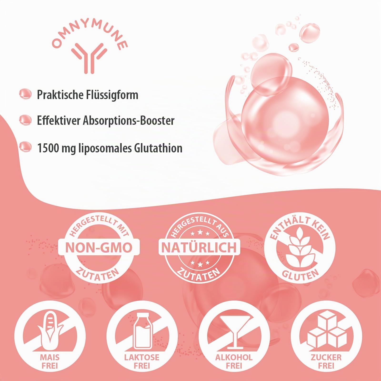 Liposomales Glutathion 1500 mg, glutathion-Flüssigkeit mit Vitamin C, L-Glutathion reduziert (GSH), Vegan, Flüssig 240 ml