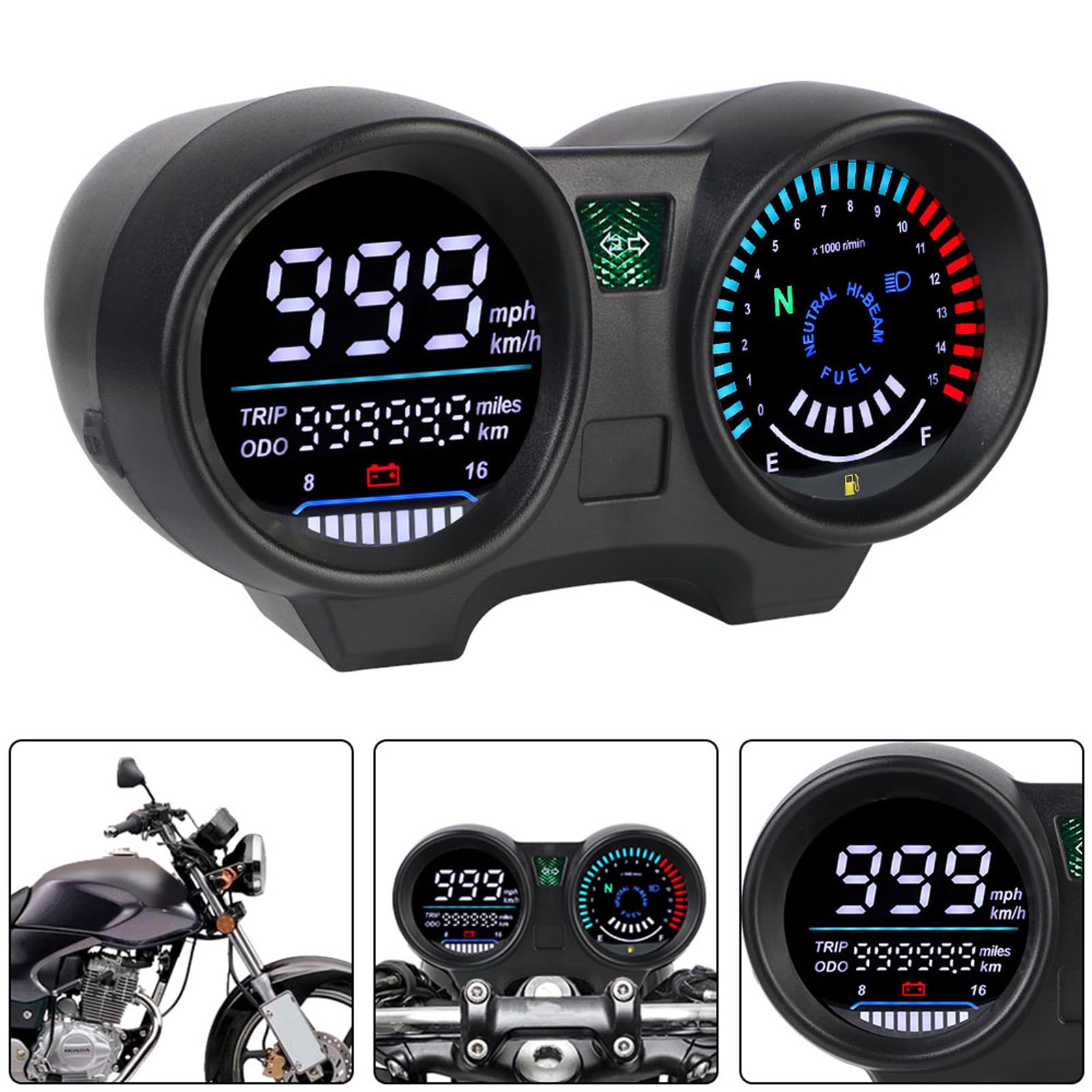 Compte-tours à écran numérique pour tableau de bord - Convient pour ventilateur CG150 150 - Étanche - Instrument de moto LED