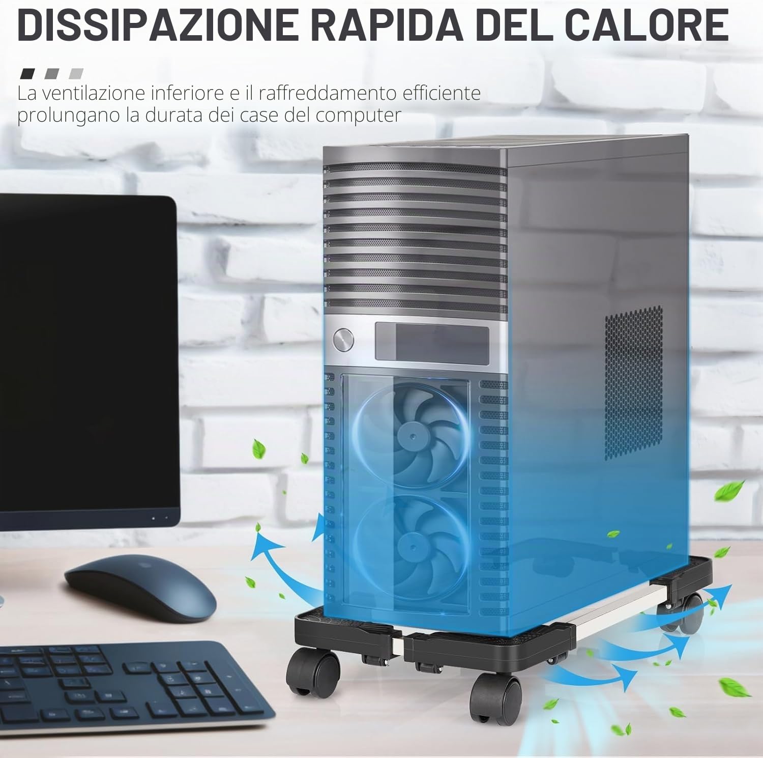 Supporto PC Fisso, Mobile CPU Holder Cart, Regolabile Carrello Porta PC con Ruote, Carrello Porta Computer Tower, per Tower Desktop Sotto Scrivania(Nero)
