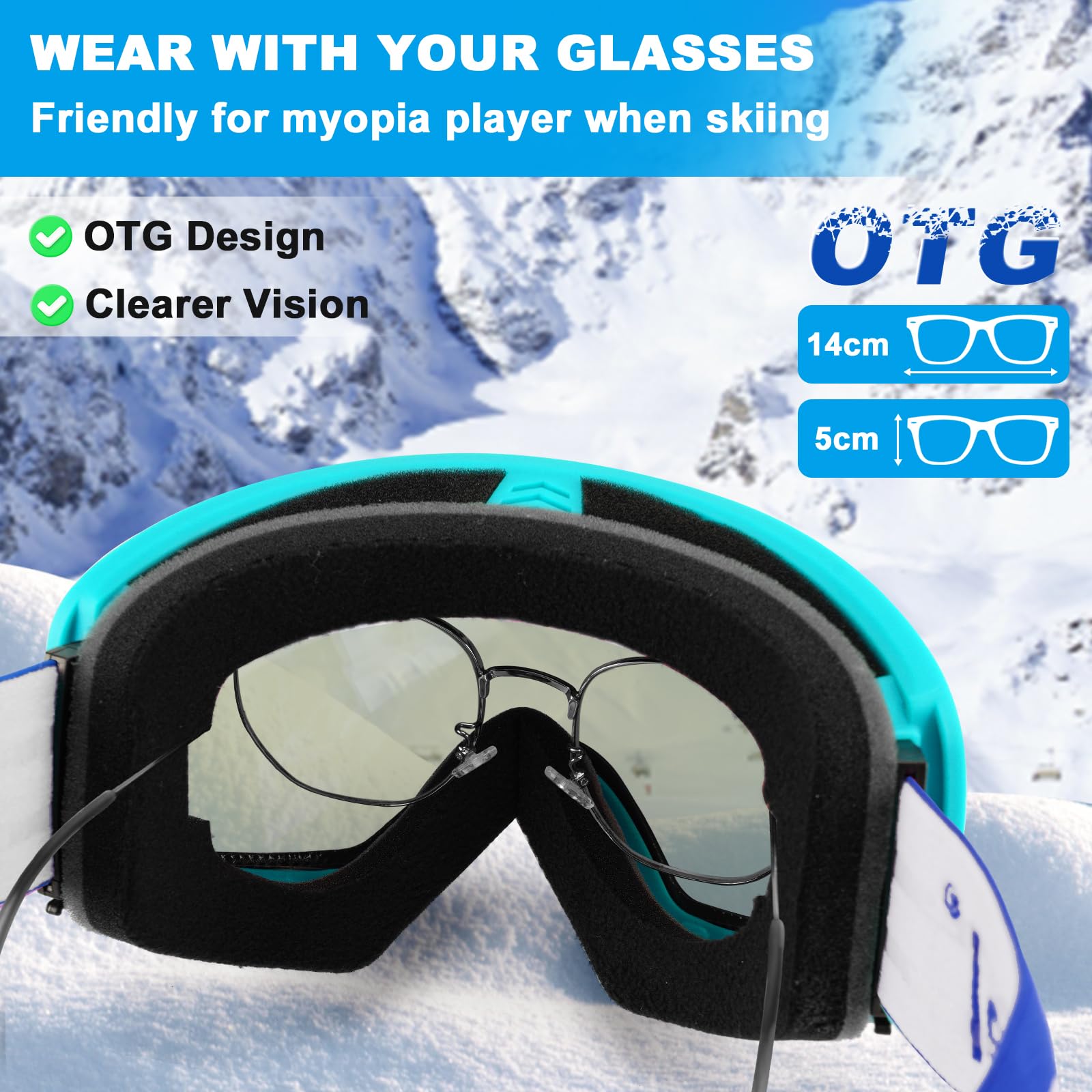 Trusiel Maschera Sci, Occhiali da Sci OTG, Anti Nebbia Anti-UV Maschera da Sci Donna Uomo, Occhiali da Sci Casco Compatibile per Sci Snowboard Sport Invernali