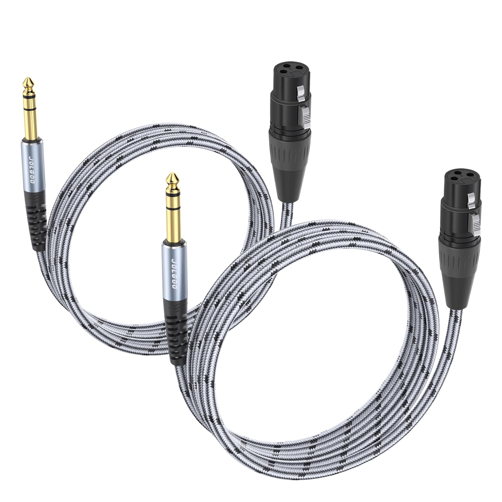 JOLGOO XLR Female to 1/4 Inch 6.35mm TRS Plug Balanced Interconnect Cable, XLR to Quarter inch Cable, 6.6 Feet 2 Pack, for Microphone,Mixer,Guitar,AMP