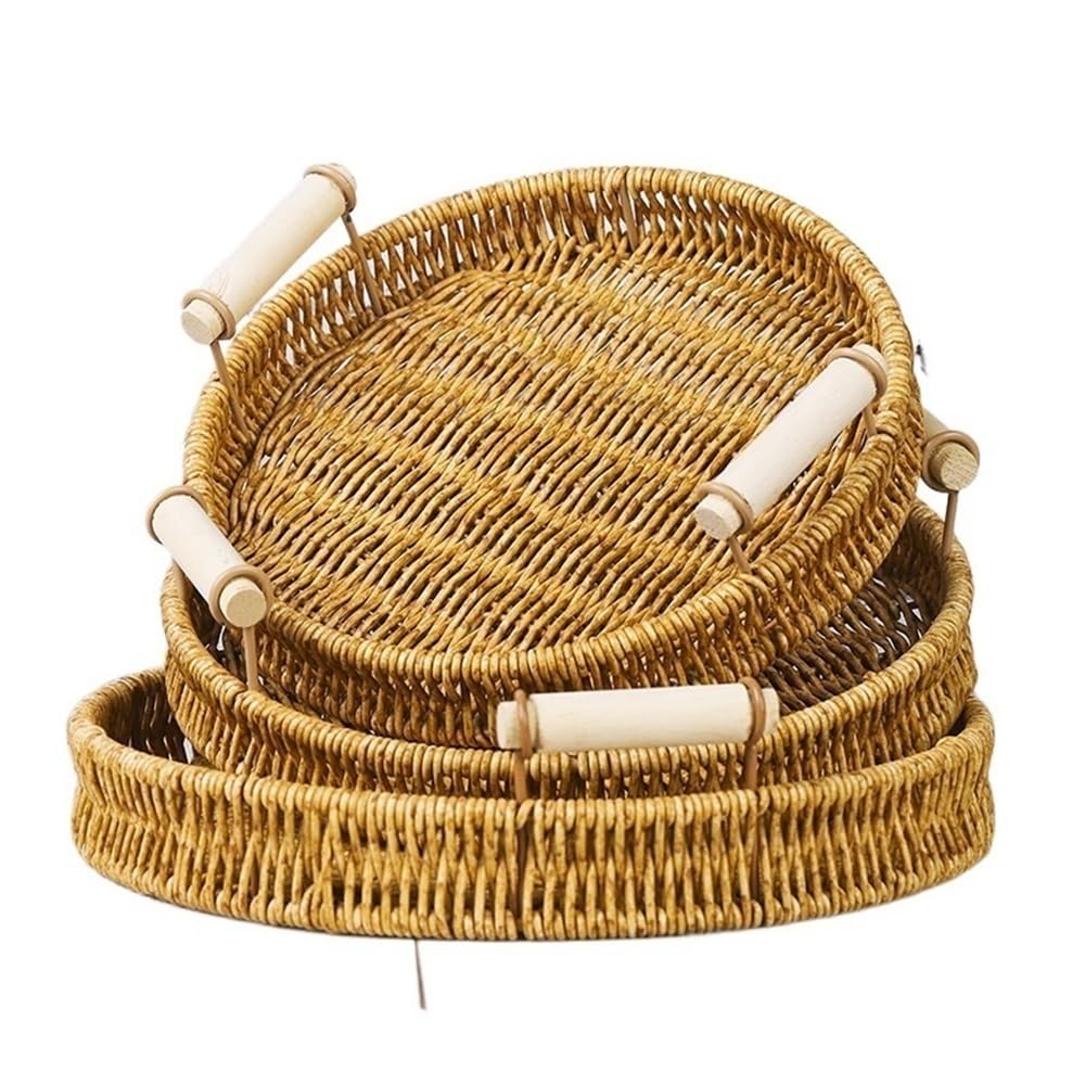 Basket Storage Box Kitchen bedroom Accessories Imitation Rattan Weaving Round Tray