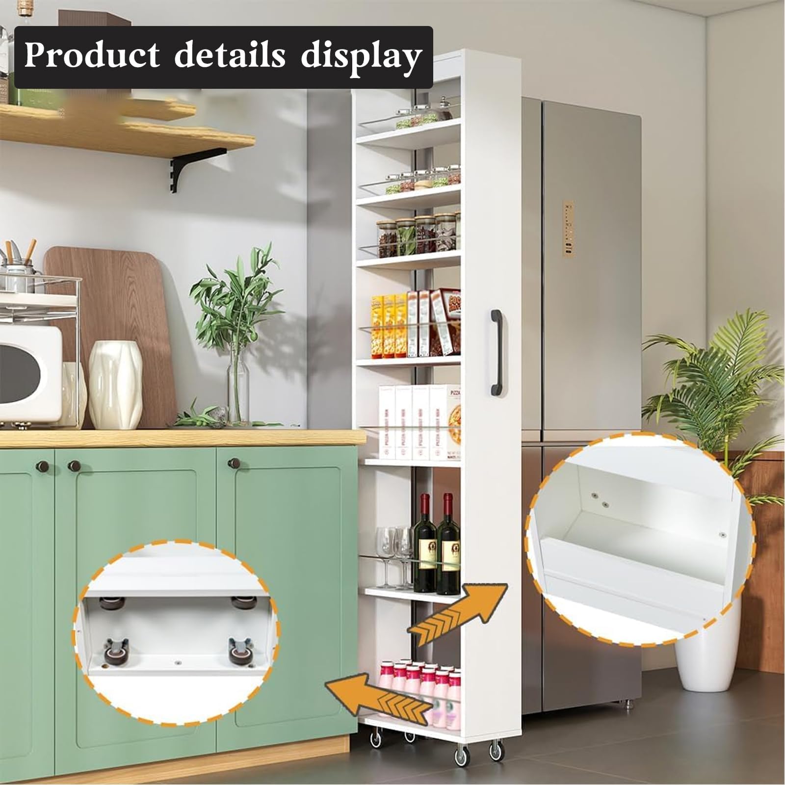 Estantes delgados independientes de 7 niveles, carrito de cocina rodante con asa y ruedas, junto al refrigerador, carrito estrecho para espacios pequeños, lavandería, comedor, mesa auxiliar