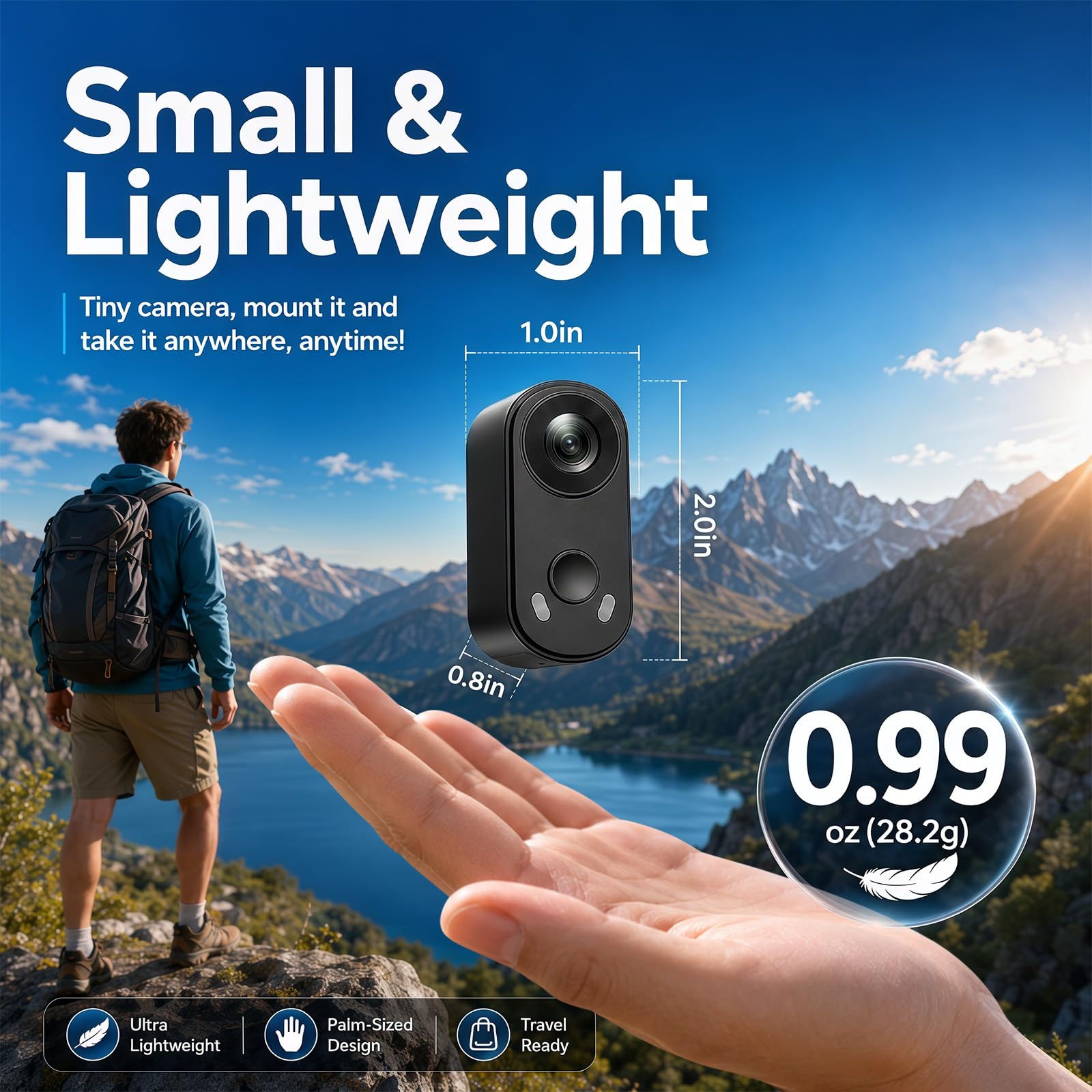 Mini caméra d'action POV portable 4K avec stabilisation d'image EIS, support magnétique mains libres, connectivité WiFi, comprend une carte mémoire de 64 Go et un étui de chargement, pour vlogging