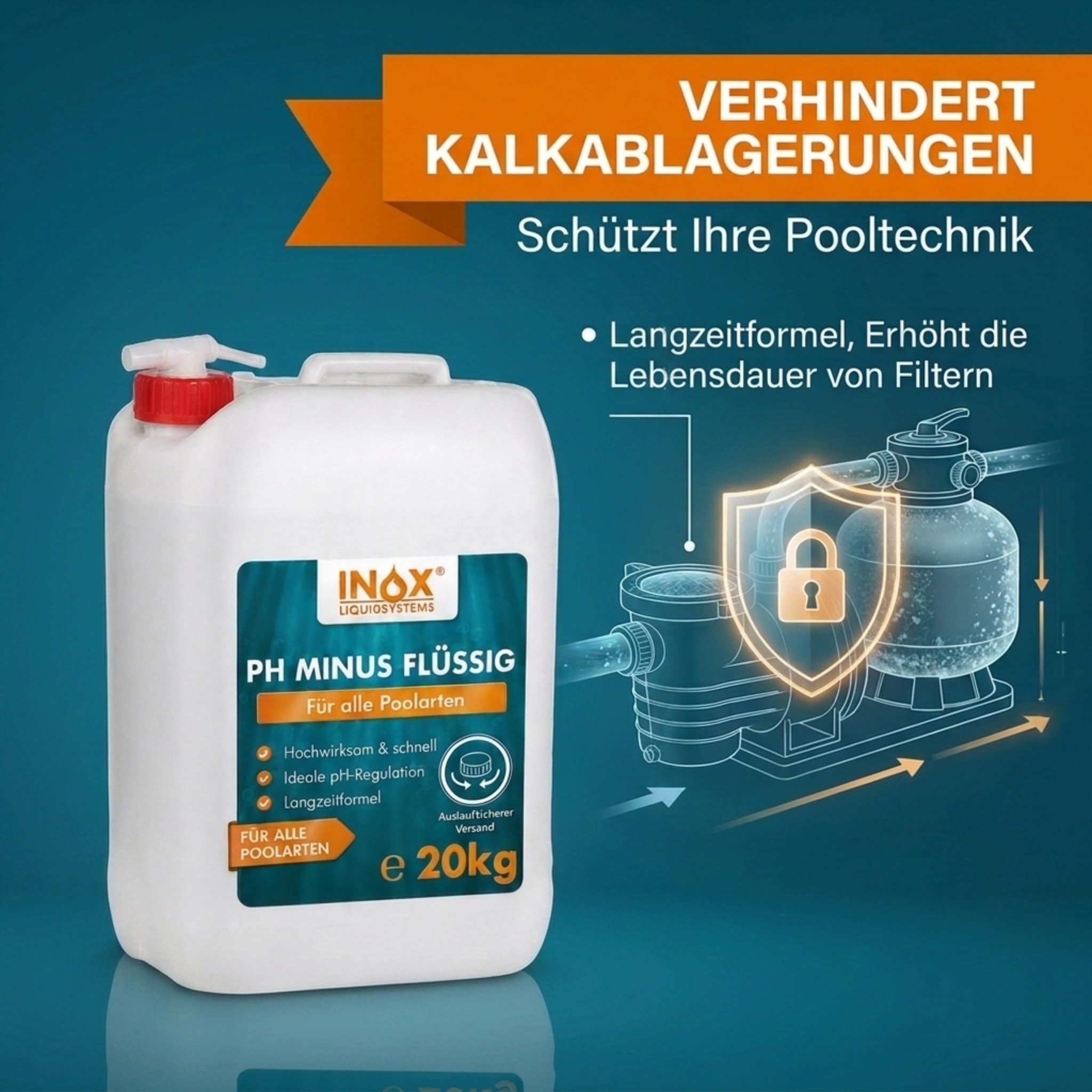 INOX pH Minus Flüssig 20 kg pH-Senker für Pool Whirlpool Wasserpflege Made in Germany