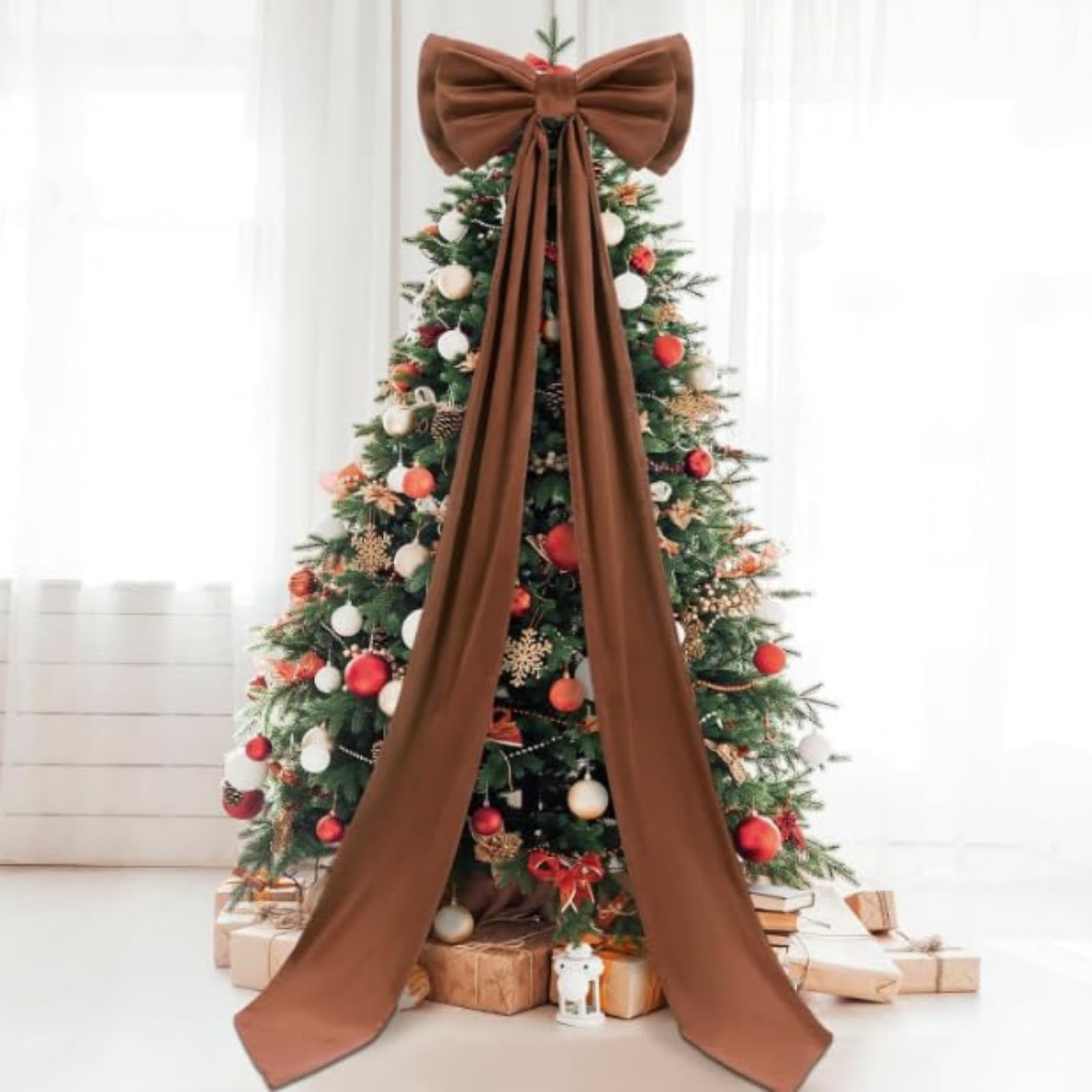 Arco Topper Dell'albero Di Natale, 47X190cm Extra Grandi in Velluto Rosso Per Casa Toppers Albero Di Natale Ghirlanda Per Camera Da Parete Arredamento Per Feste (Marrone)