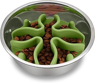 Paw Puzzles Slow Feeder Dog Bowl Insert - 5.5" Round Silicone Insert for Large Pet Bowls, Green - Promotes Healthier Eating & Mental Stimulation, Dishwasher & Freezer Safe