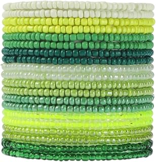 Caiyao 18Pcs Colorful Bohemia Seed Beaded Bracelets Handmade Adjustable Stackable Rainbow Beaded Stretch Bracelet Anket Multilayer Vaction Elastic Bracelet for Women Summer Beach Boho Jewelry Gifts