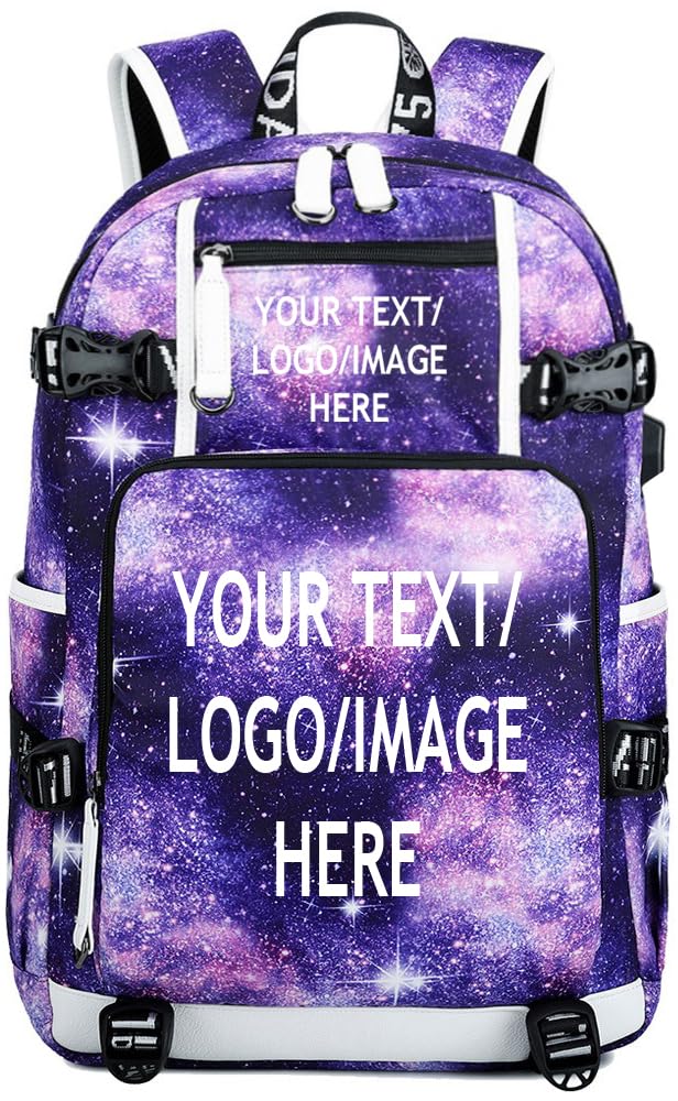SLIEWU Large Capacity Custom Laptop Backpack With USB Charging Port, Personalized College Bag, Durable Outdoor Bags Mochila (Universe Purple)