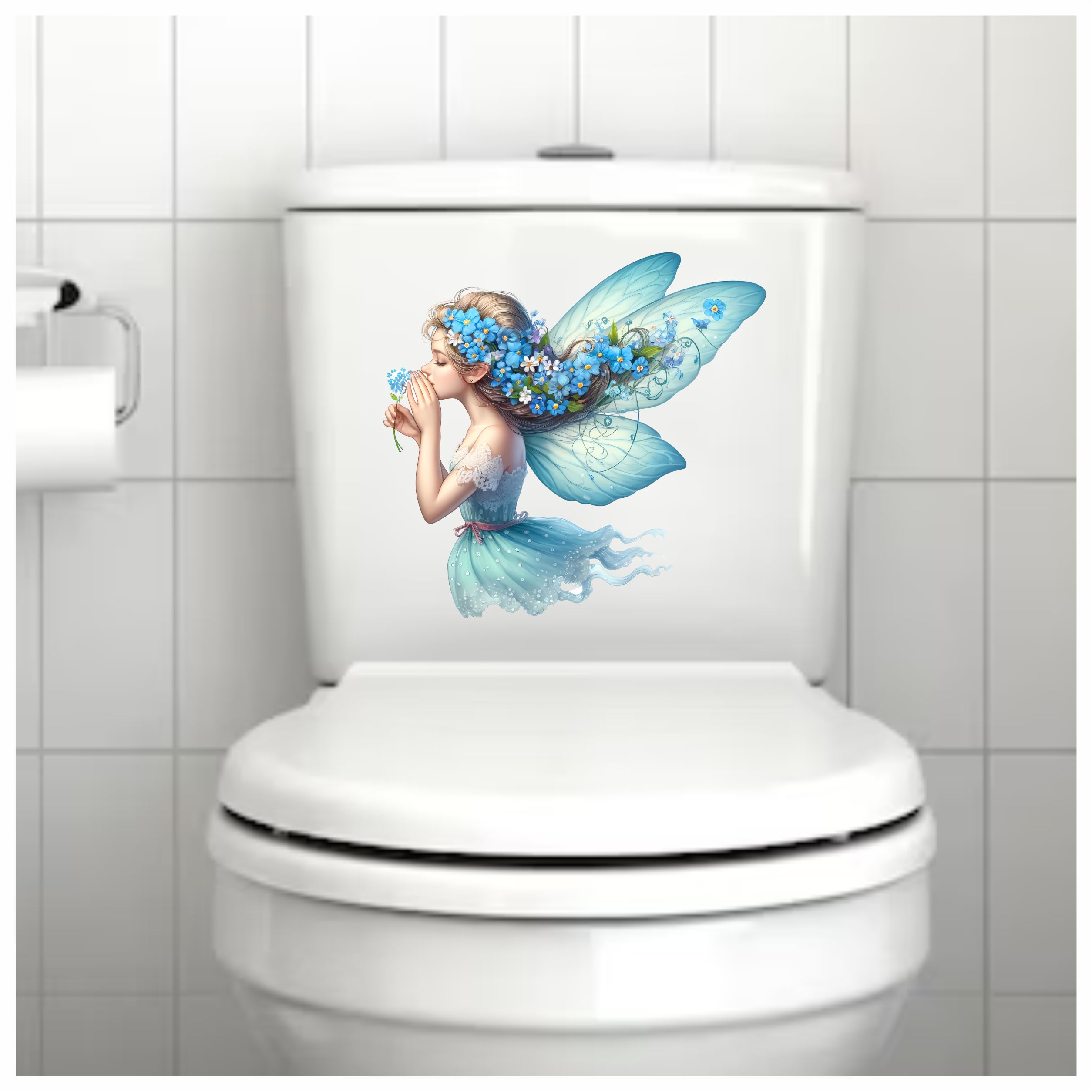 x4 Light Blue Flower Fairy Vinyl Stickers Non Transparent Elegant Fairies Art Decals 1@ 20cm for Toilet/Laptop and 3@ 7cm for Phone case Cups etc Cover Marks (Flower Lblue) - Image 2