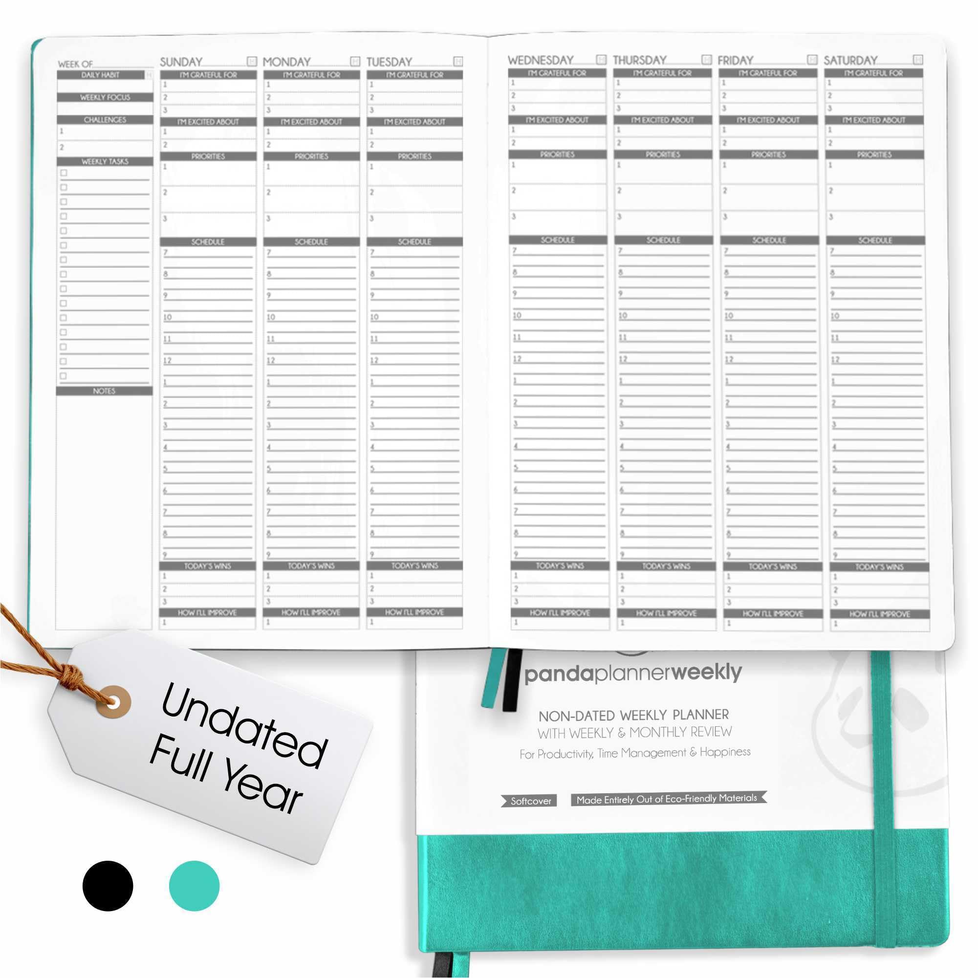 Panda Planner 2026 Undated Weekly Planner, To Do List Notebook with Habit Tracker, 8” x 11”, 53 Weeks, Daily Weekly Monthly Overview for Home, School, Office, Turquoise