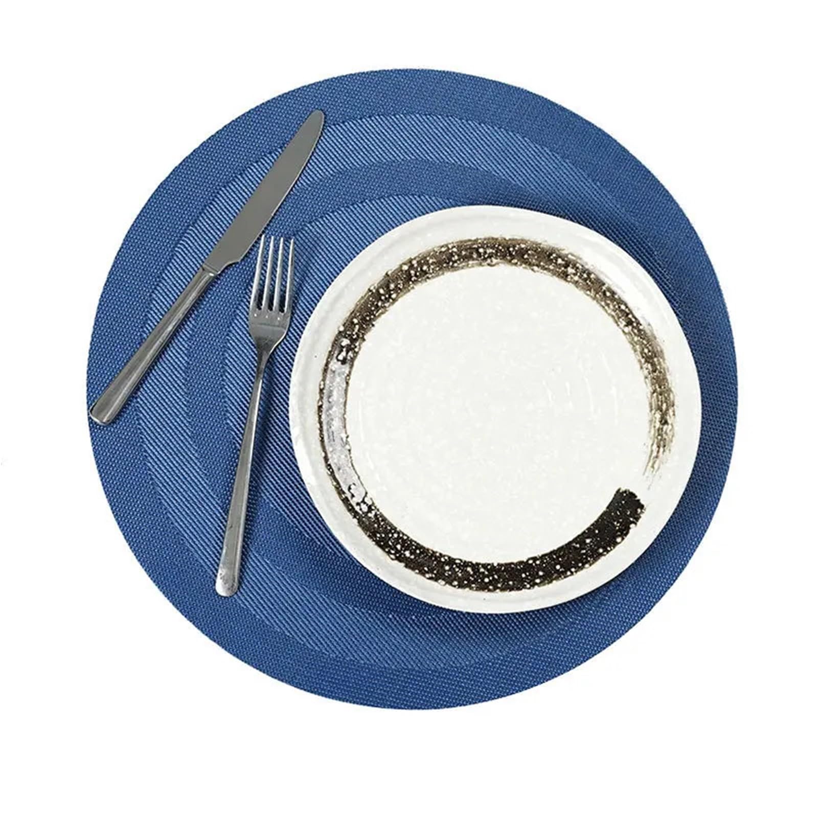 Round Placemats Table Mats Pad Anti-Skid Washable Woven PVC Placemats for Kitchen Dining Patio 식탁매트(YH Blue,Round 38cm 6pcs)