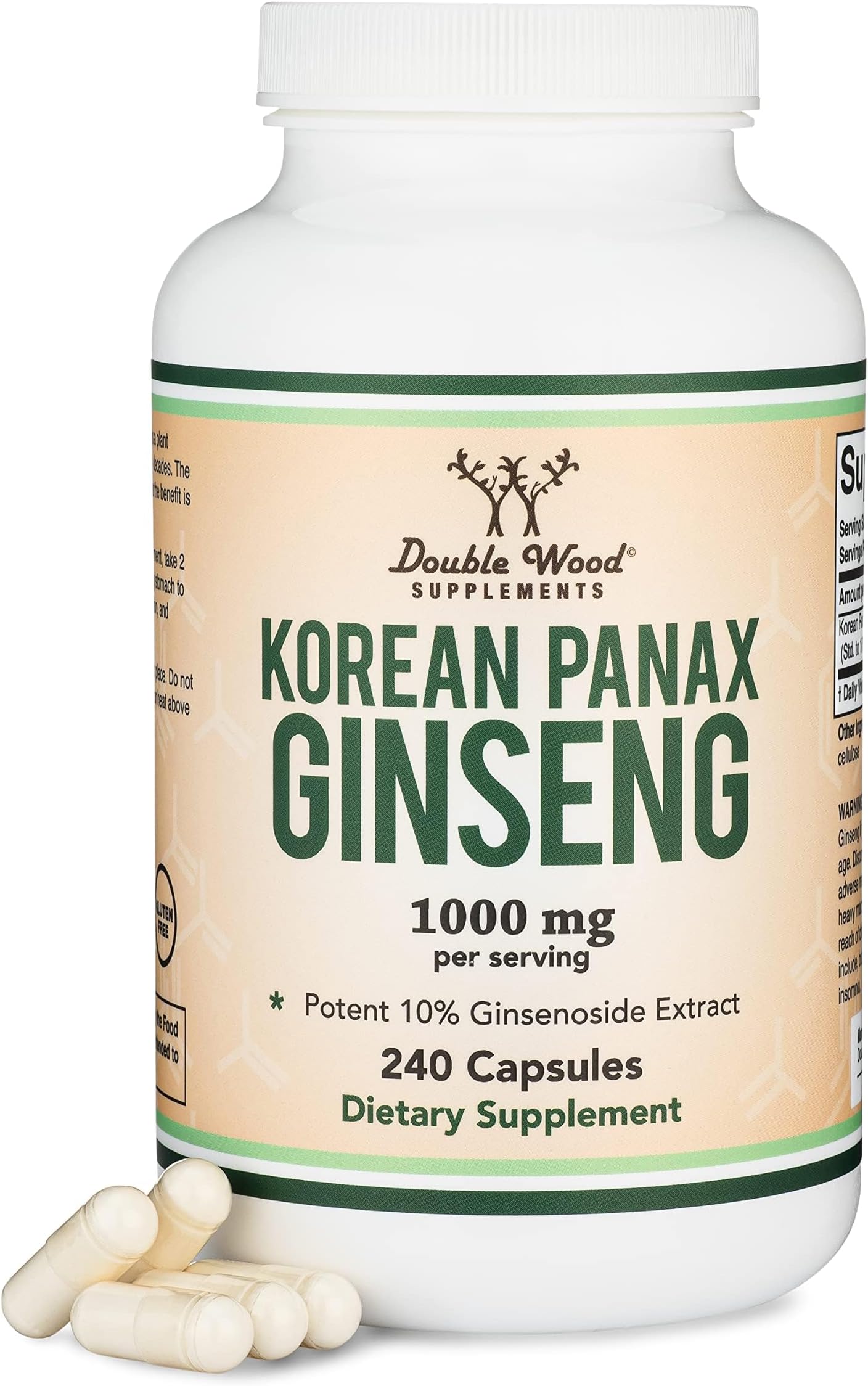 Panax Ginseng (Korean Red Variety) Vegan Capsules - 1,000mg per Serving for Mood, Cognitive Function, Energy and Stress by Double Wood Supplements (240 Capsules)