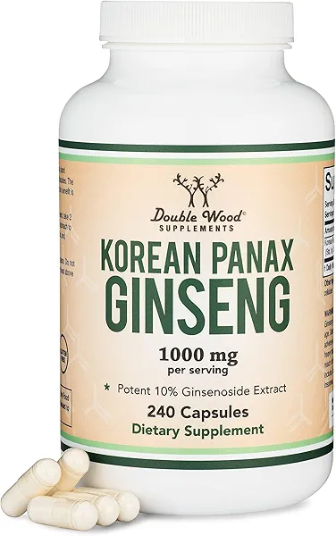 Ginseng Capsules (Korean Red Ginseng Extract, Panax Ginseng 10% Ginsenosides) (4 Month Supply) 240 Vegan Capsules - 1,000mg per Serving for Mood, Cognitive Function and Energy Support by Double Wood