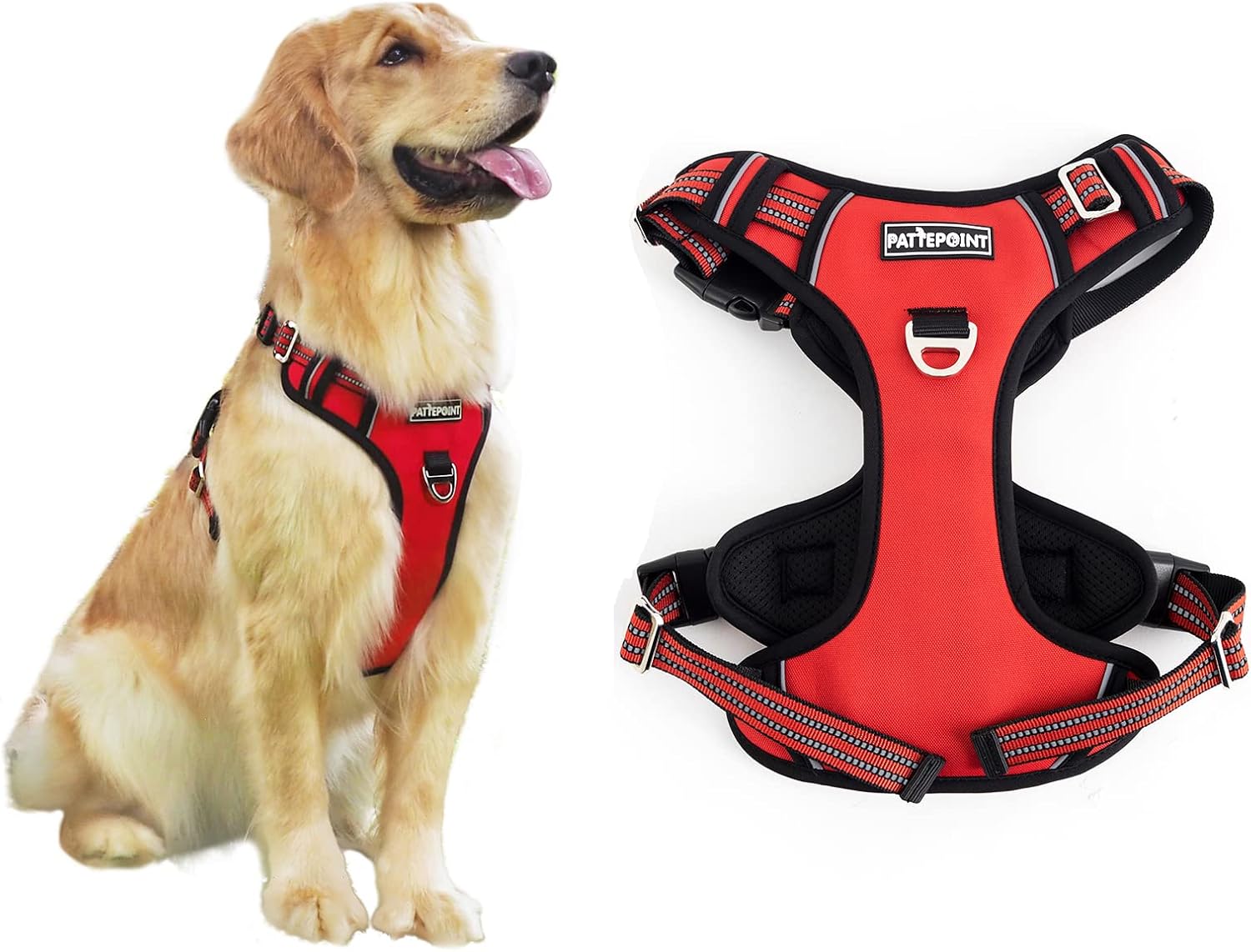 Pattepoint Arnés Perros para Caminar, Easy Walk Arnes Perro, Chaleco Ajustable para Mascotas con Asa, Arnes Perro antitirones para Perros Medianos Arnes Perro Grande Rojo - M
