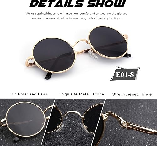 Miniatura 4 de CGID Gafas de sol polarizadas redondas retro para hombre y mujer, círculo, metal, hippie, protección UV400, E01