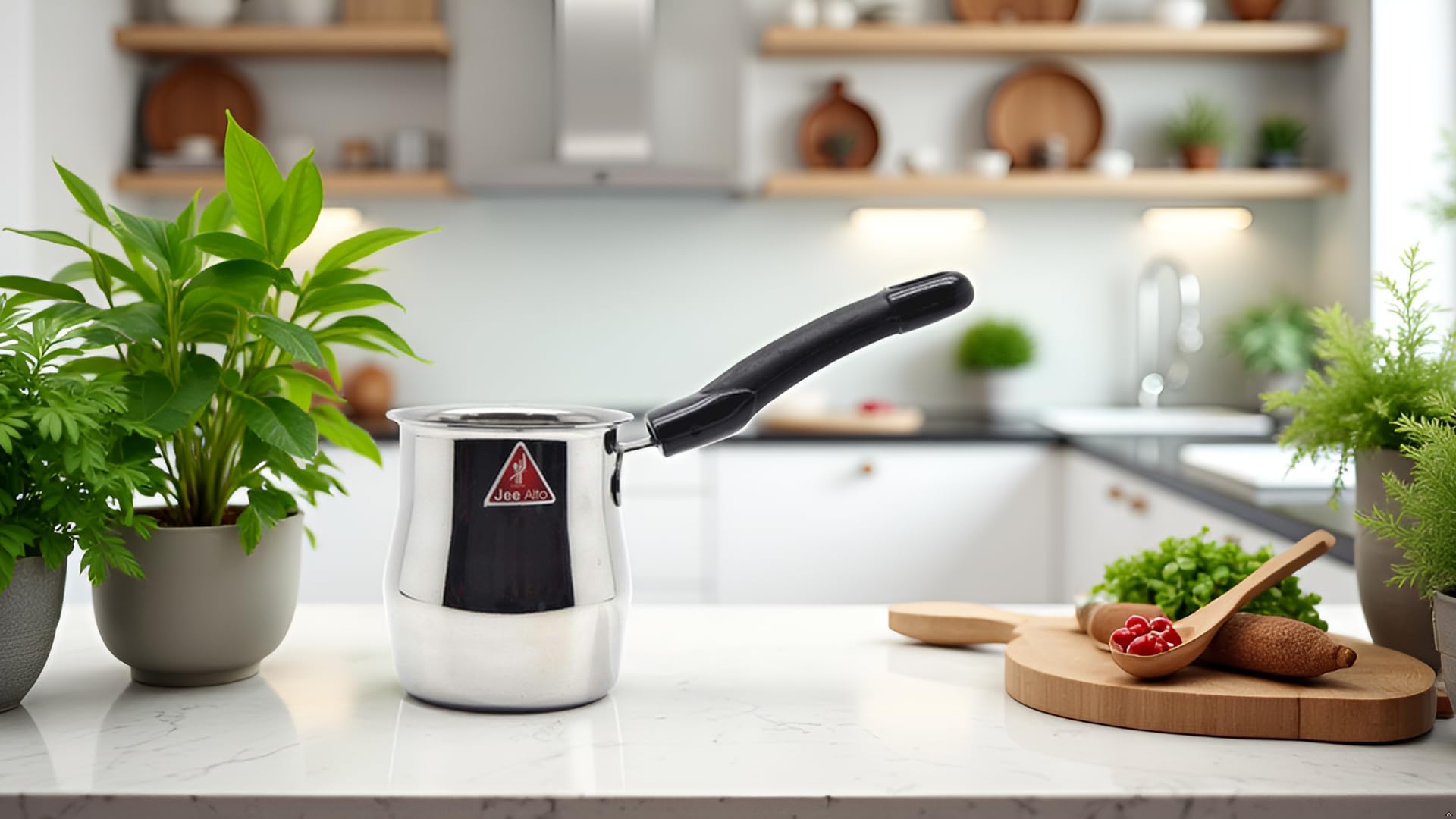 JEE ALTO Stainless Steel Tea Coffee Warmer Pot with Handle and Stainless Steel Gas/Stove Stand_470ML 4
