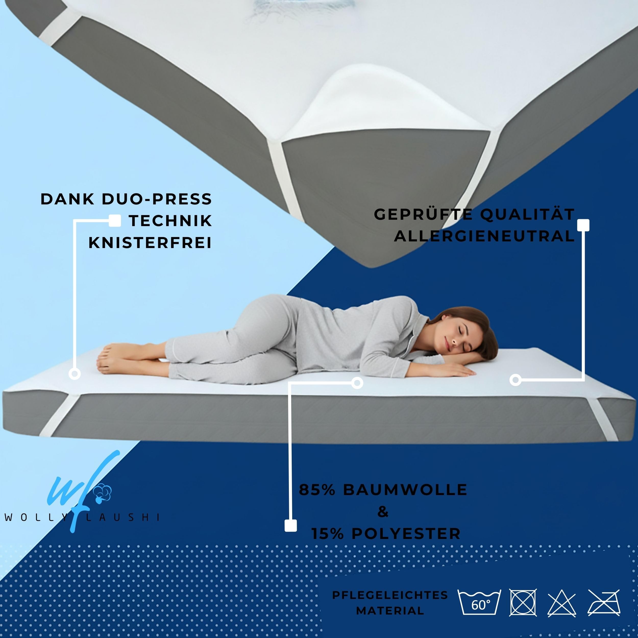 Matratzenauflage 80x200 cm Wasserdicht Baumwolle Nässeschutz | Matratzenschutz Matratzenschoner – Atmungsaktiv – Inkontinenzauflage – Waschbar, langlebig & weich – Rutschfest