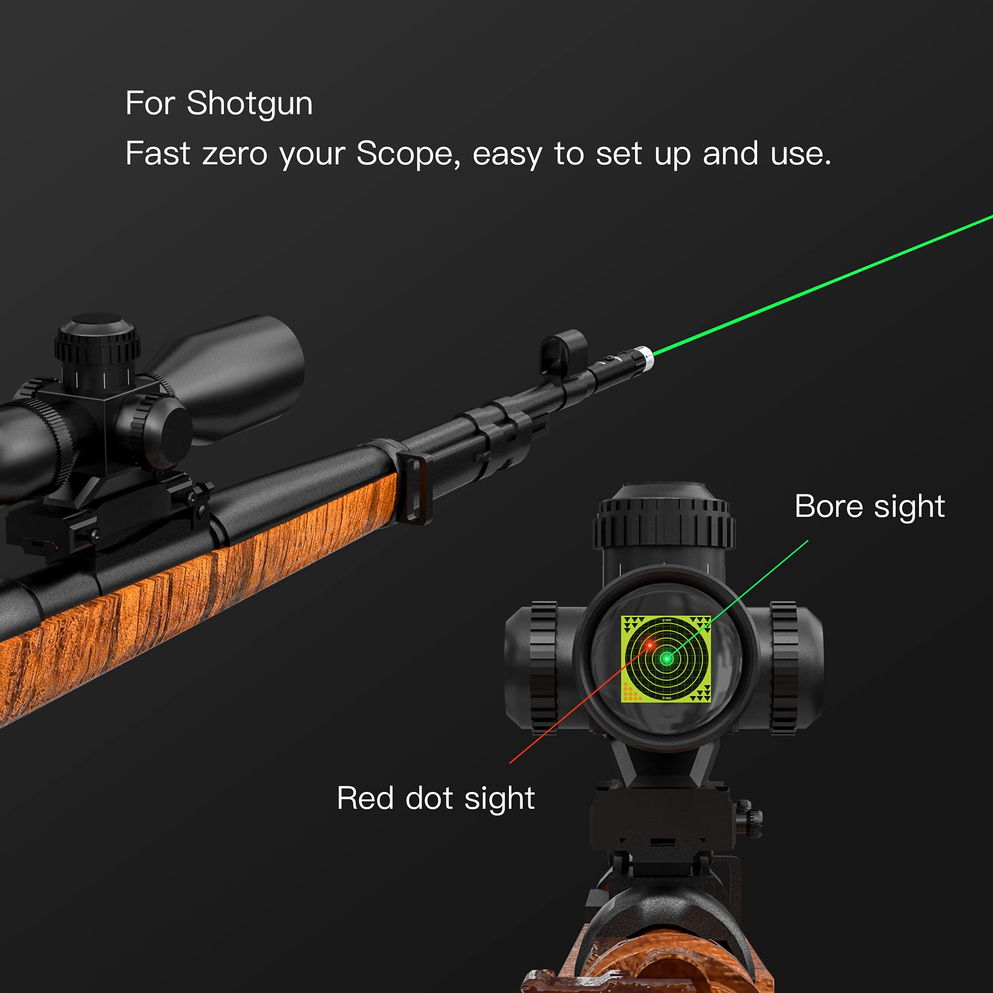 Universal Green Laser Bore Sight kit for .177 to 12GA Caliber Multiple Caliber, Tyseam Laser Bore Sighter for Rifles Handgun and Scopes with 2 Sets of Batteries