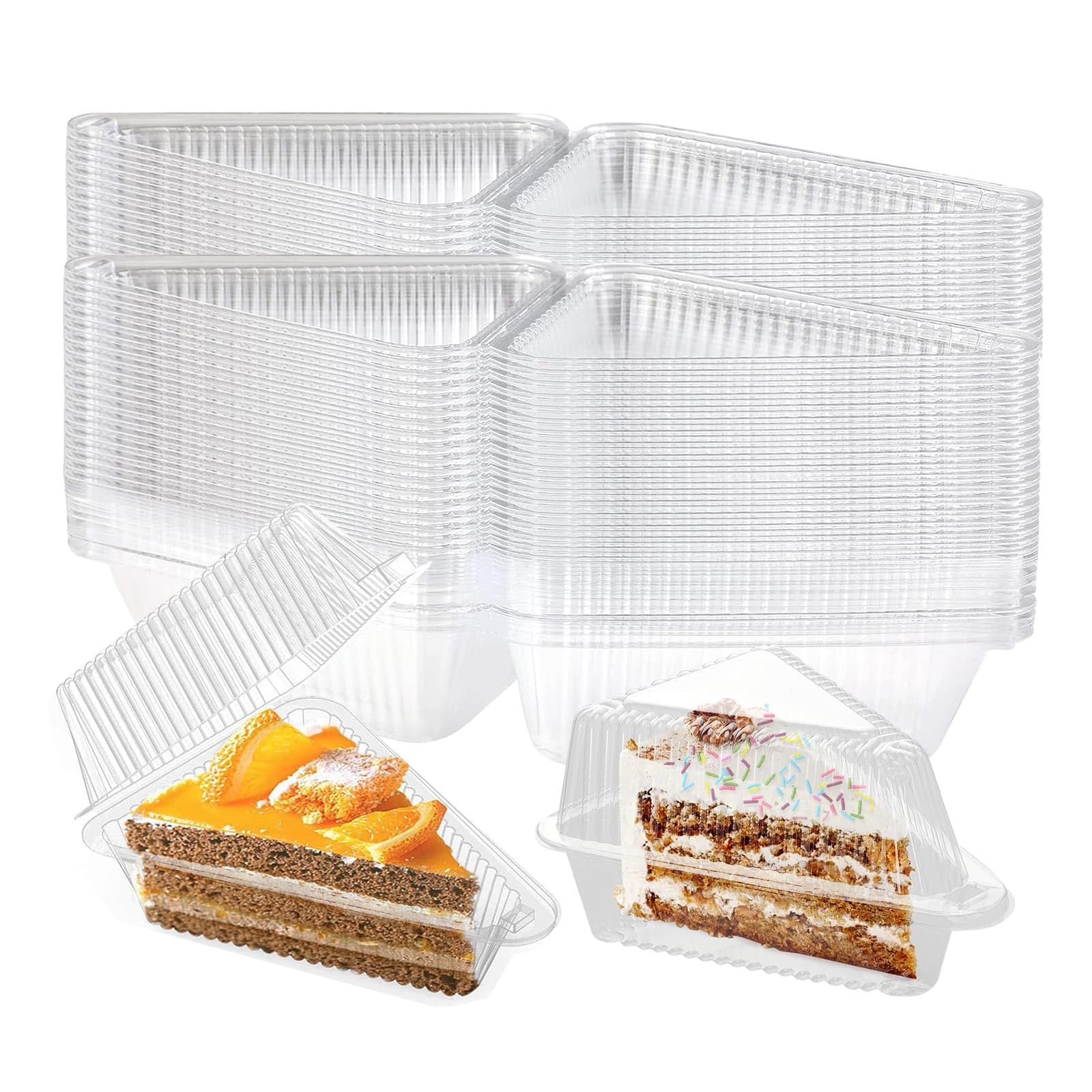 100pcs Cake Slice Boxes for Portions, Individual Cake Containers with Lids