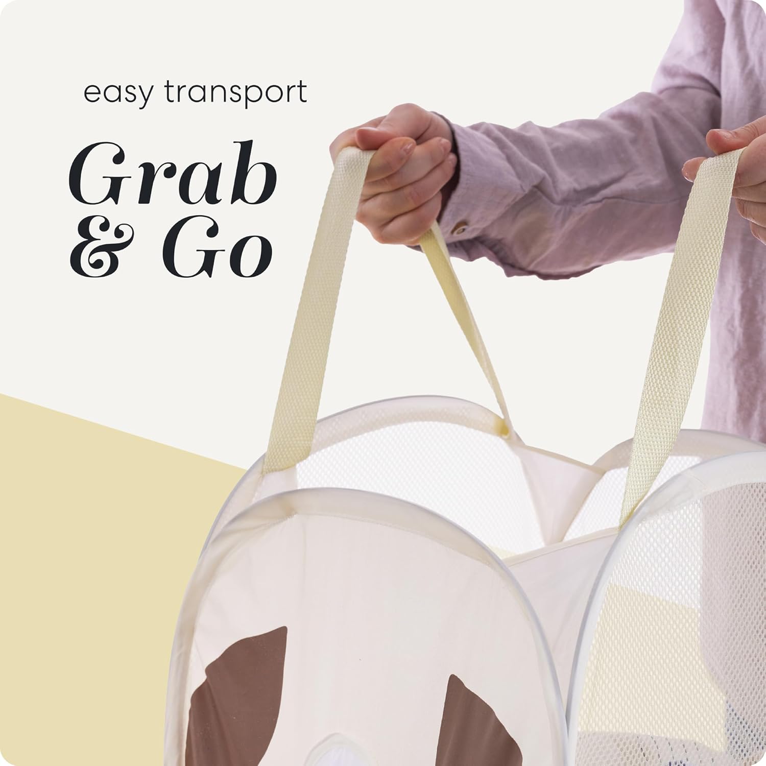 Pop Up Laundry Hamper, Cute Puppy Collapsible Mesh Basket 71L with Reinforced Handles and Side Pocket - Foldable Pop Up Hamper for Dorm, Travel, Kids Room - Handy Laundry (Puppy)