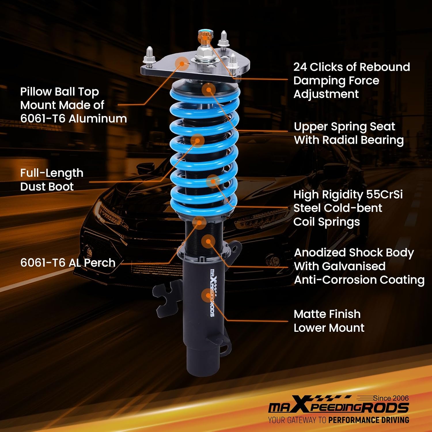 maXpeedingrods Coilover for Mini R50 R53 2001-2006, for Mini R52 2004-2007, 24 Levels Damper Adjustable Coilovers Suspension Kits, Height Adjustable Shock Absorber, T6 Upgraded Lowering Kits Blue