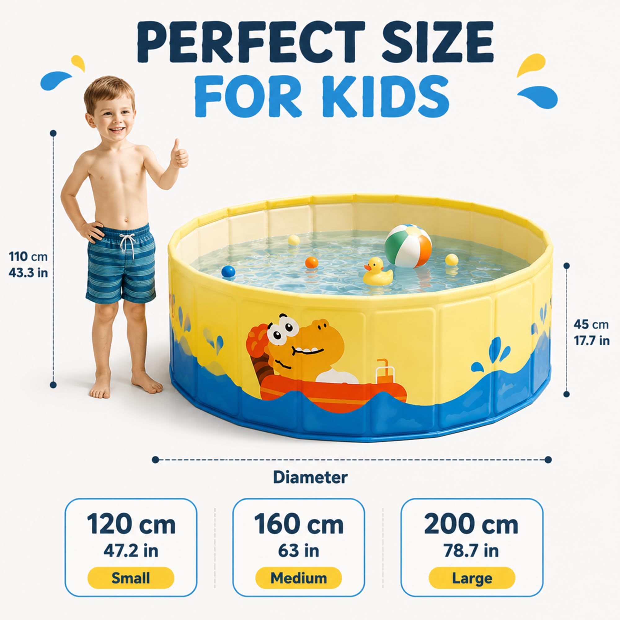 Piscina Infantil Plegable, Piscina Rígida Sin Inflar para Niños